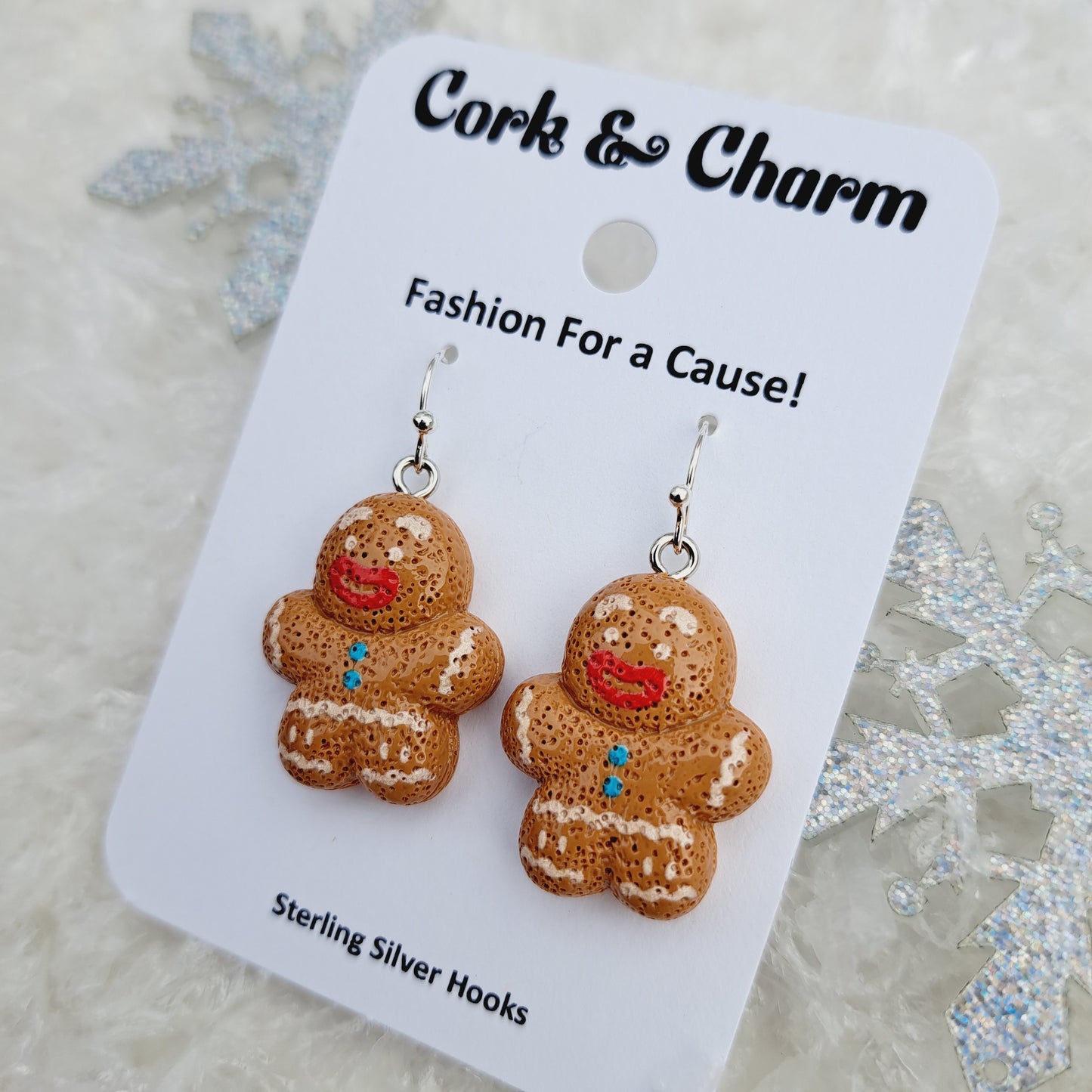 Gingerbread Man Cookie Sterling Silver Earrings