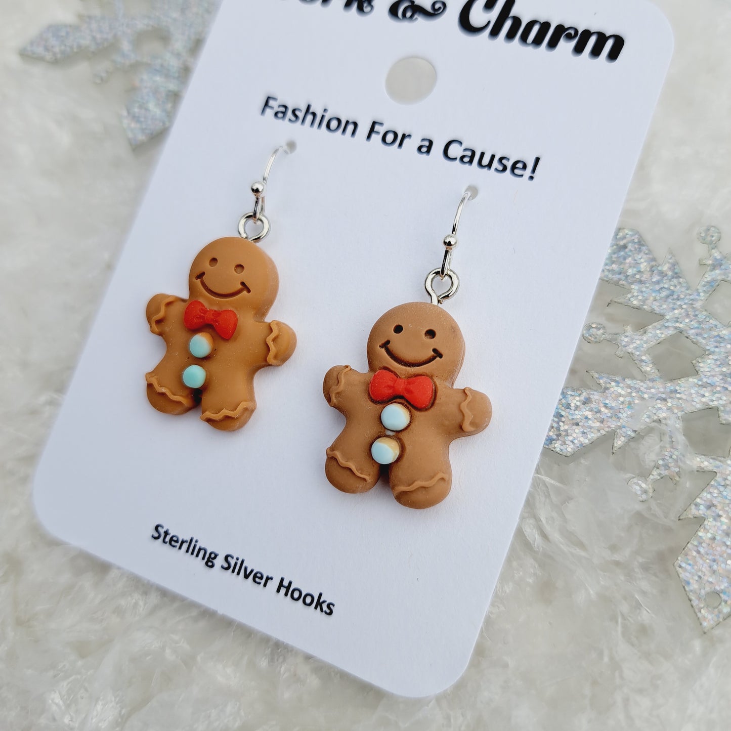 Gingerbread Man with Buttons Sterling Silver Earrings