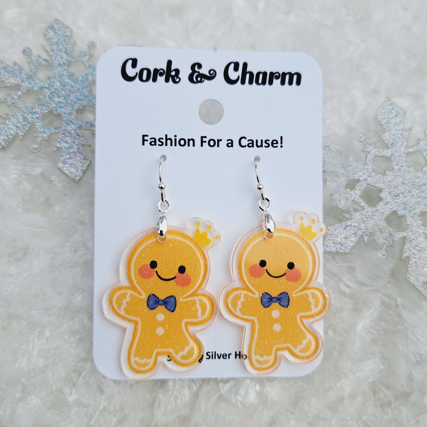 Gingerbread Man Acrylic Sterling Silver Earrings