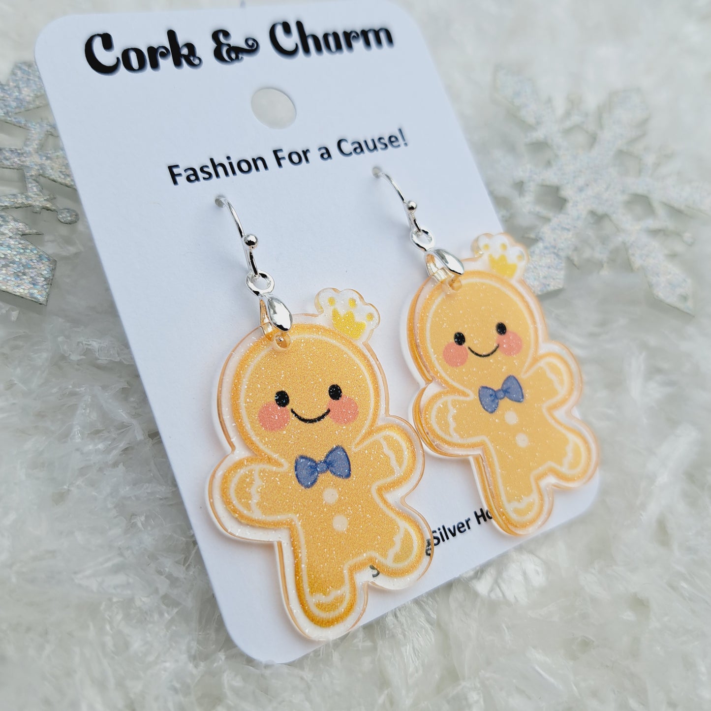 Gingerbread Man Acrylic Sterling Silver Earrings