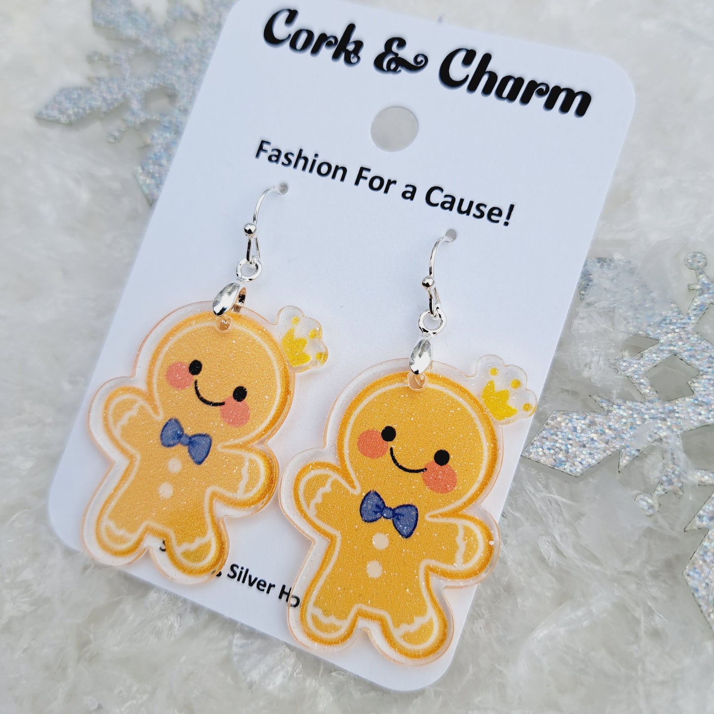 Gingerbread Man Acrylic Sterling Silver Earrings