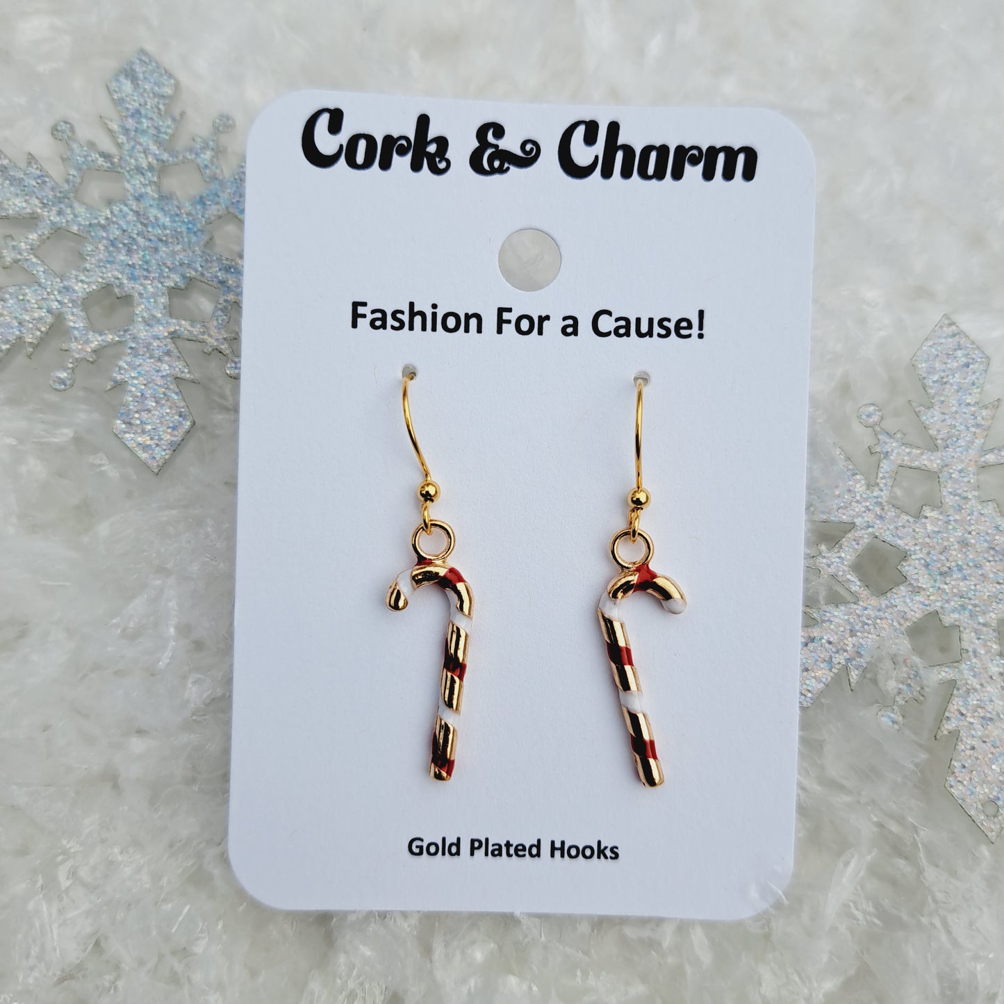 Candy Cane Enamel Gold Earrings