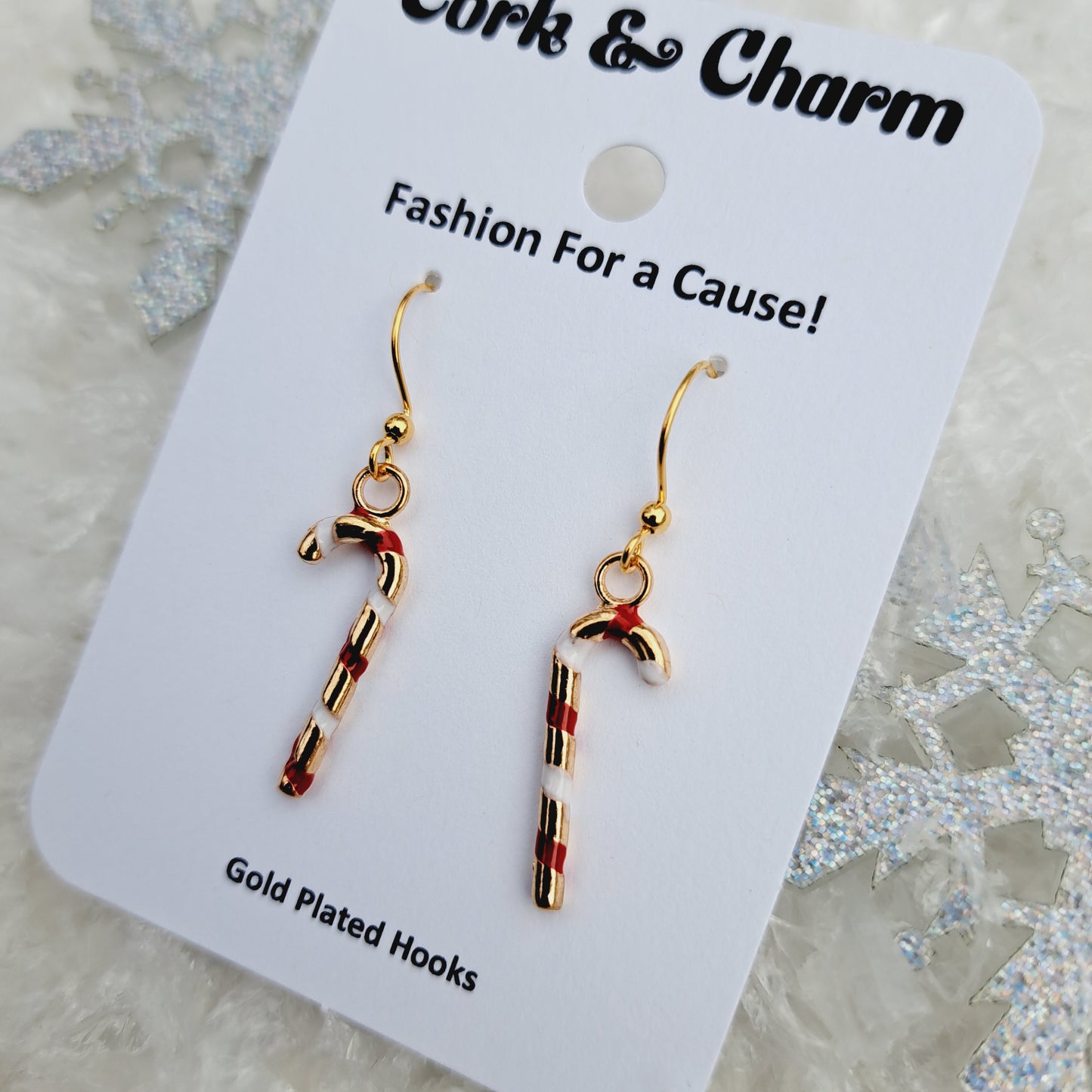 Candy Cane Enamel Gold Earrings