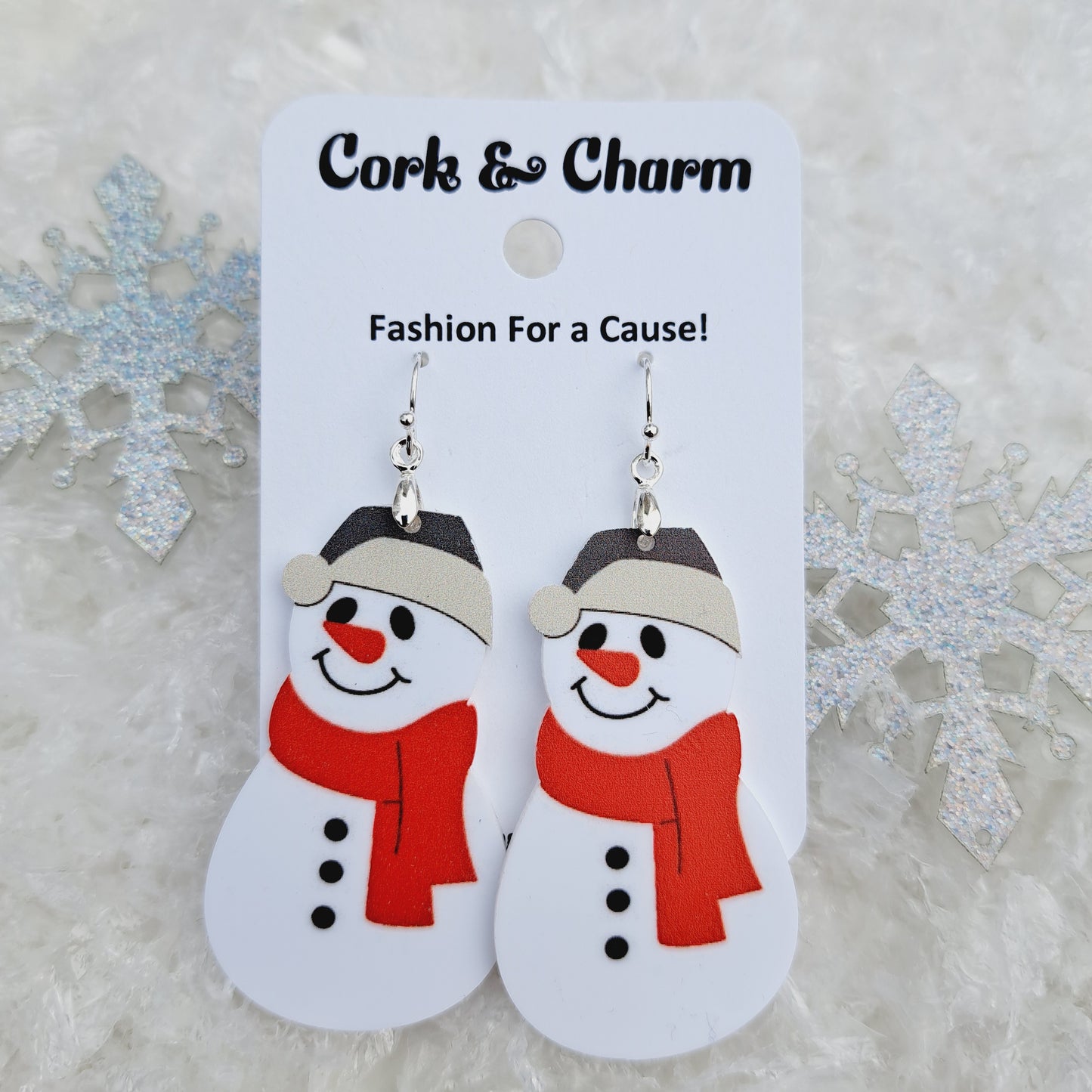 Snowman Acrylic Sterling Silver Earrings