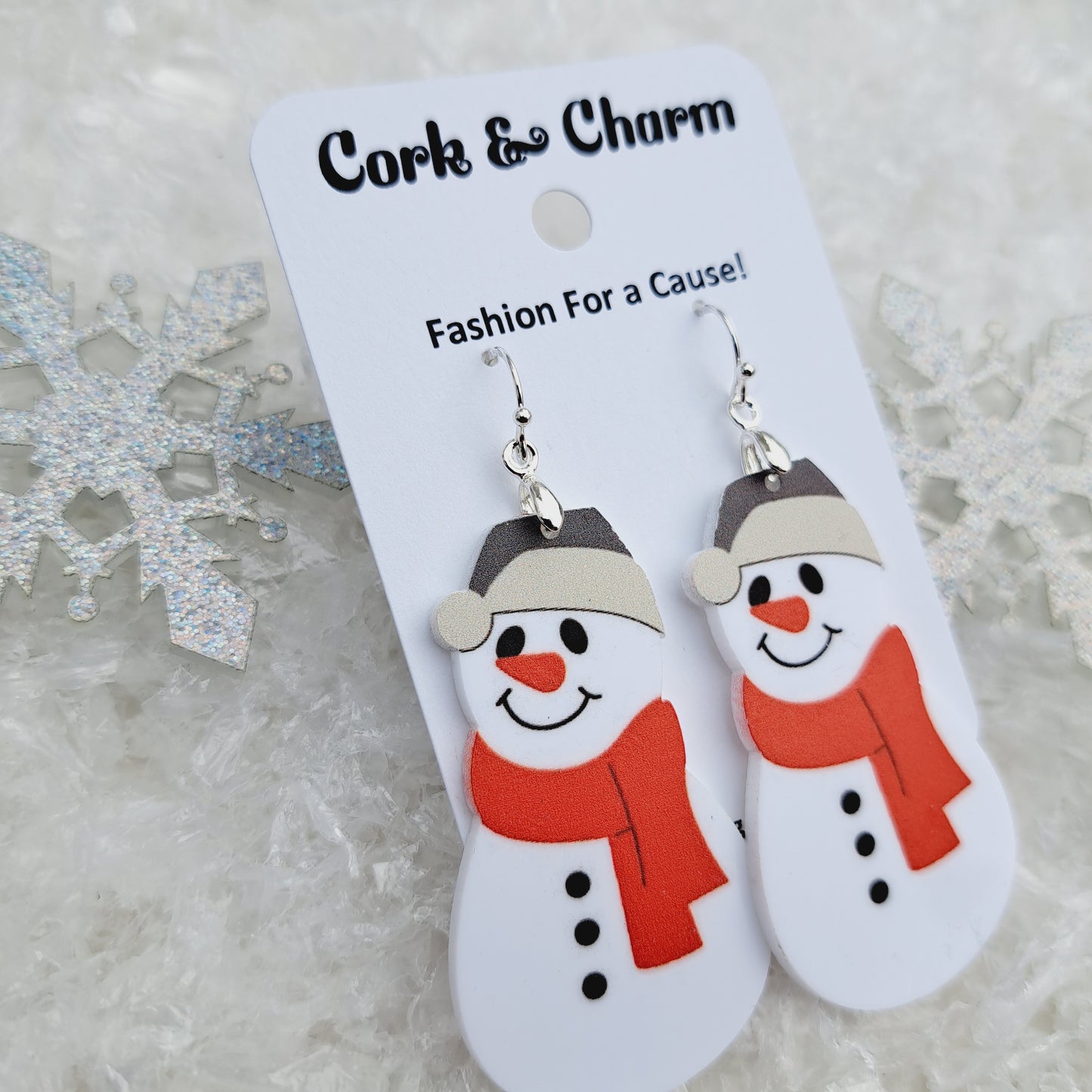 Snowman Acrylic Sterling Silver Earrings