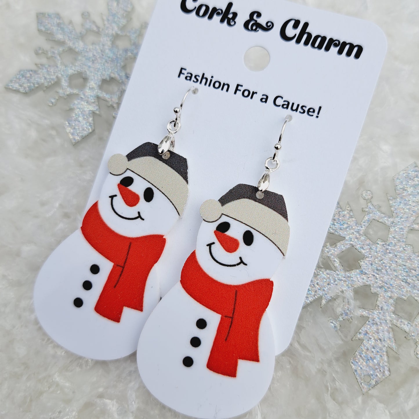 Snowman Acrylic Sterling Silver Earrings