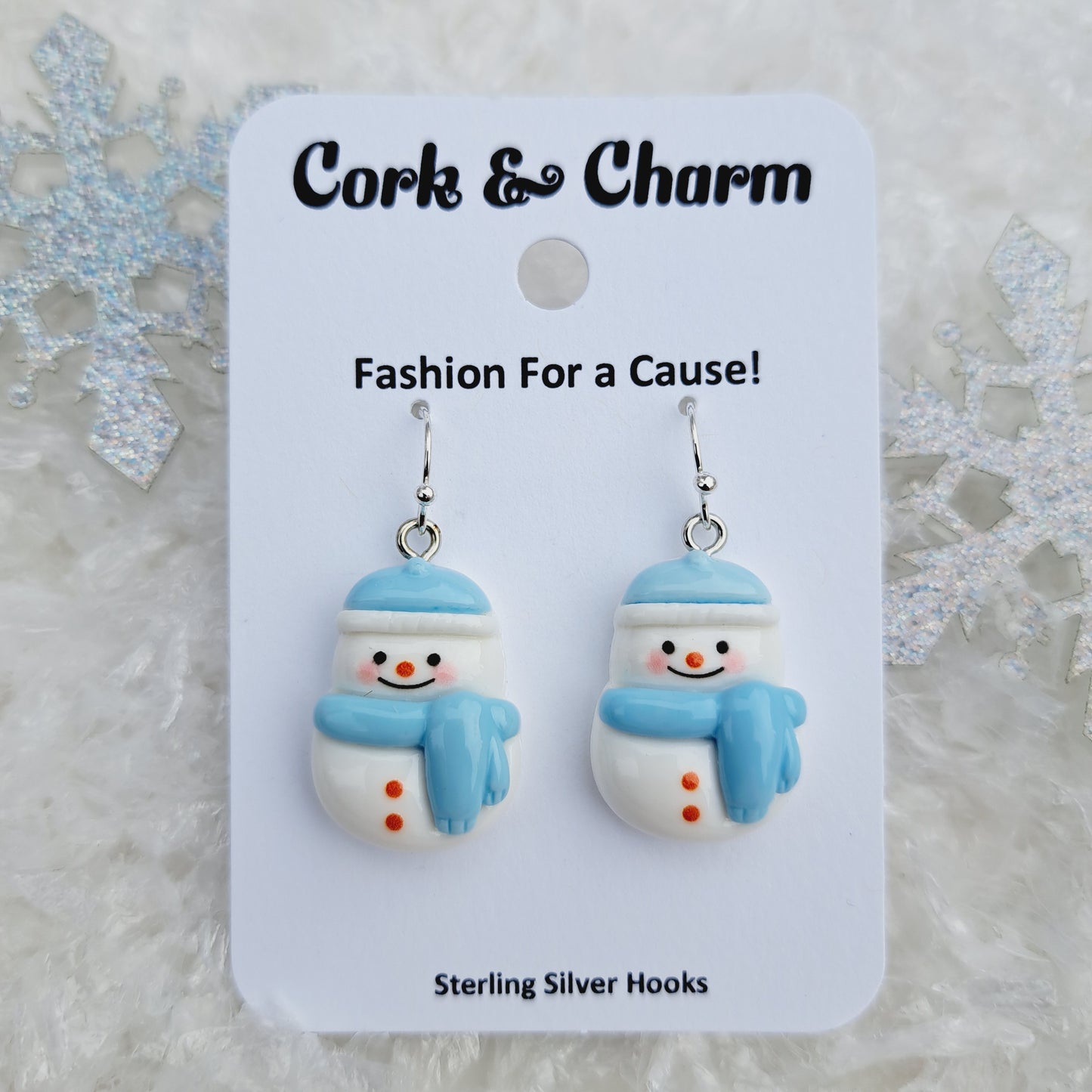 Blue Snowman Sterling Silver Earrings