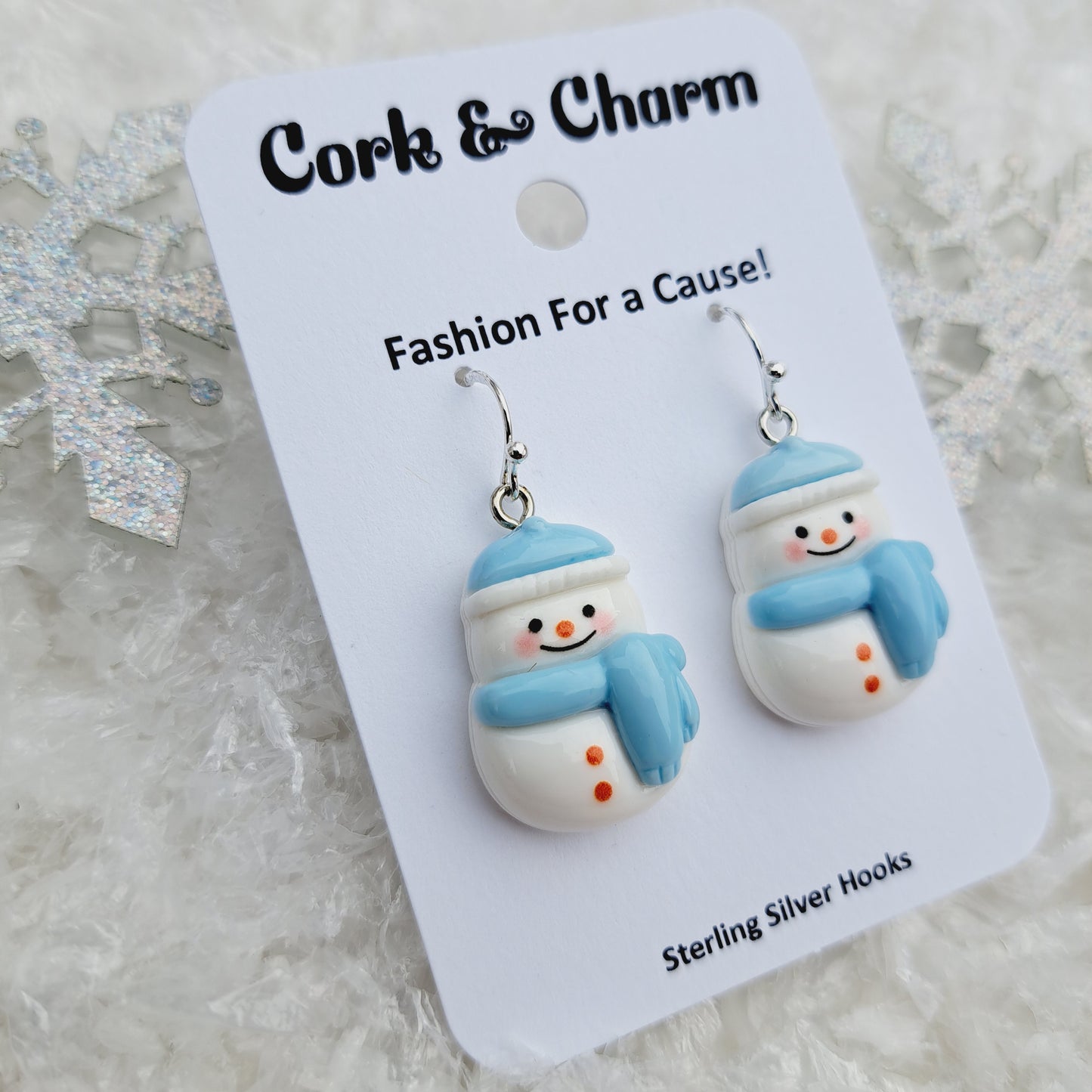 Blue Snowman Sterling Silver Earrings