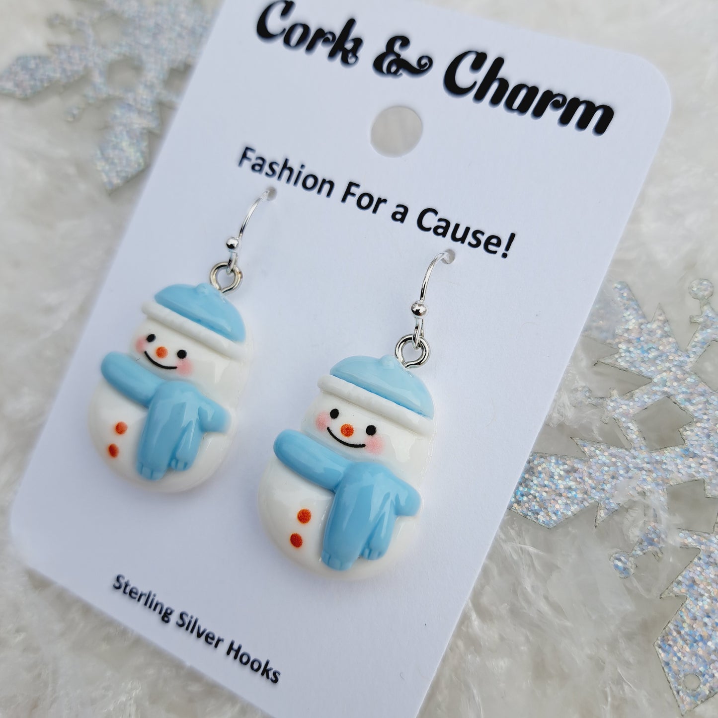 Blue Snowman Sterling Silver Earrings