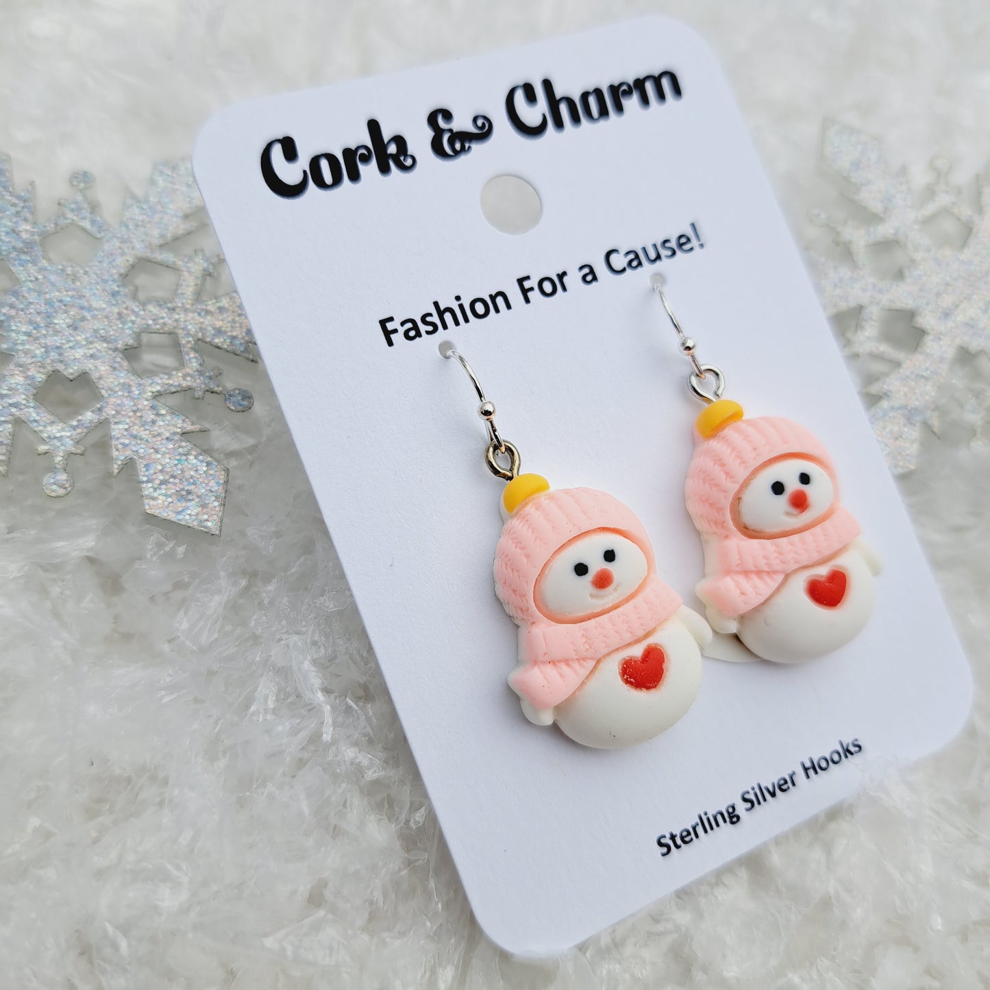 Pink Snowman Sterling Silver Earrings
