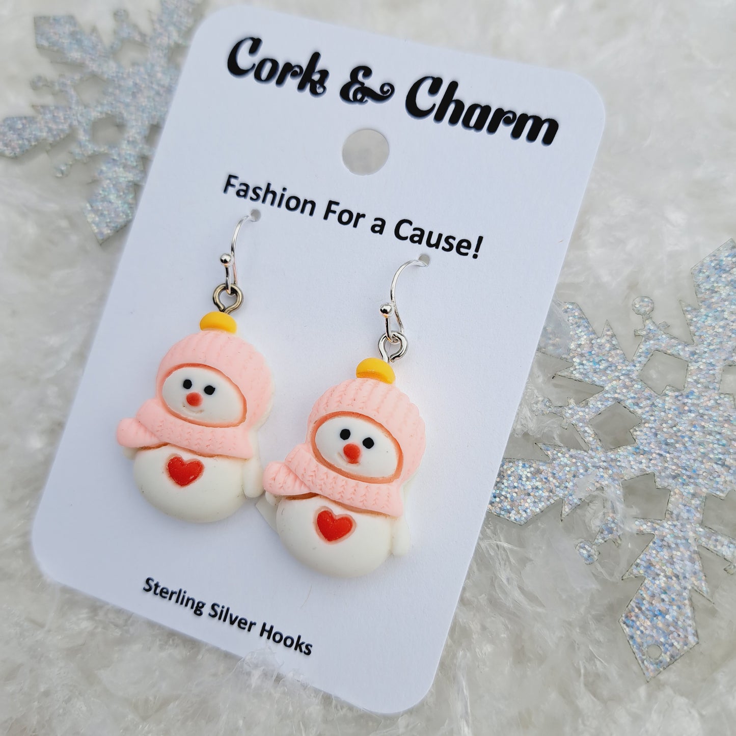Pink Snowman Sterling Silver Earrings
