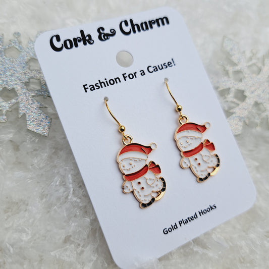 Ice Skating Snowman Enamel Gold Earrings