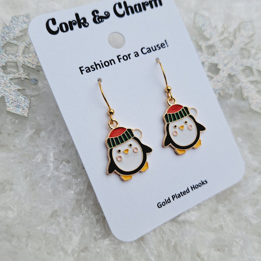 Penguin Enamel Gold Earrings