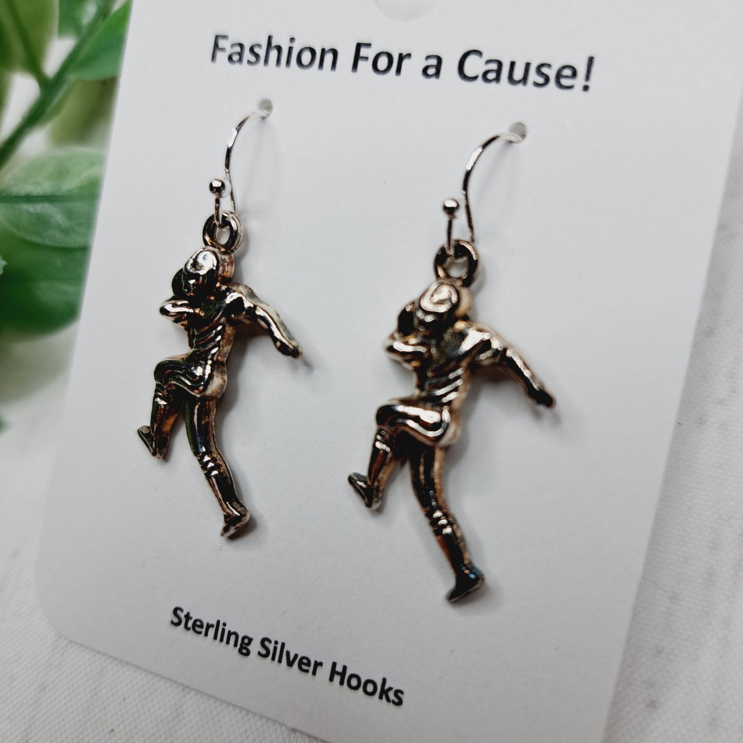 Silver Running Football Player Sterling Silver Earrings