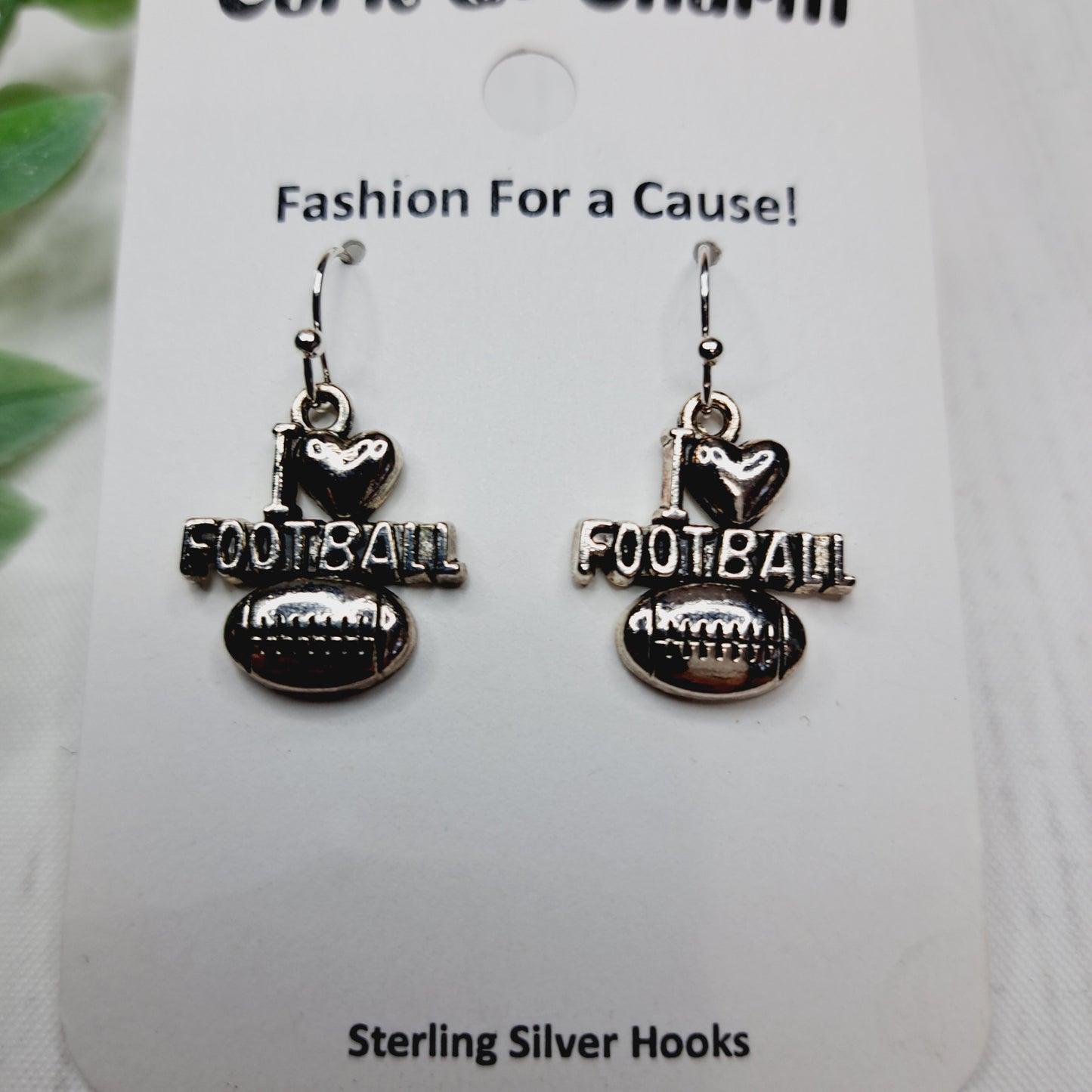 Silver I Heart Love Football Sterling Silver Earrings