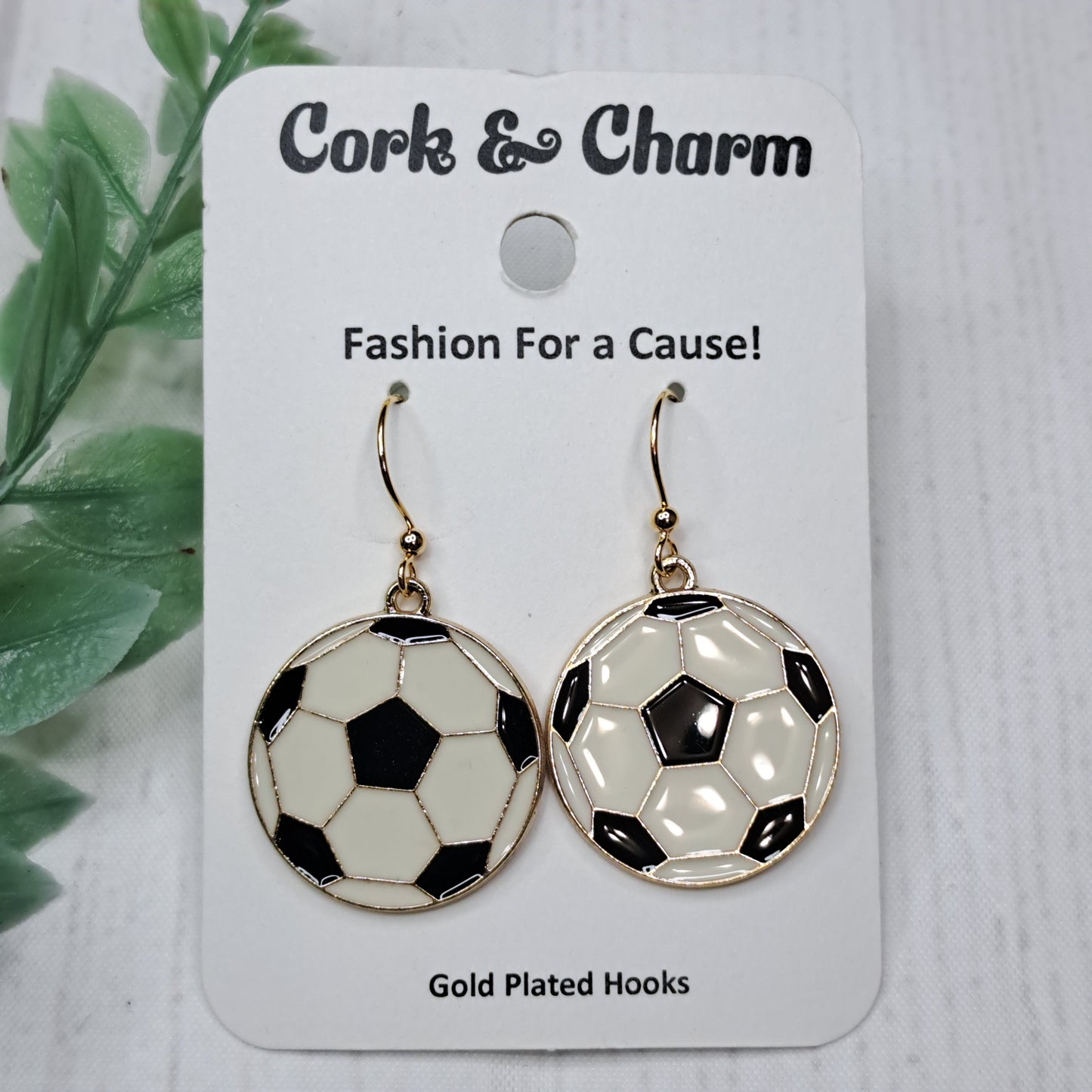 Soccer Ball Enamel Gold Plated Earrings