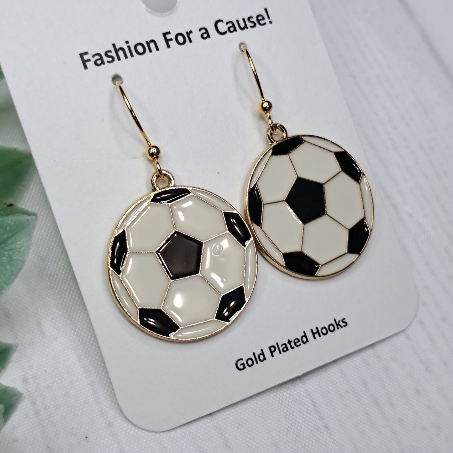 Soccer Ball Enamel Gold Plated Earrings