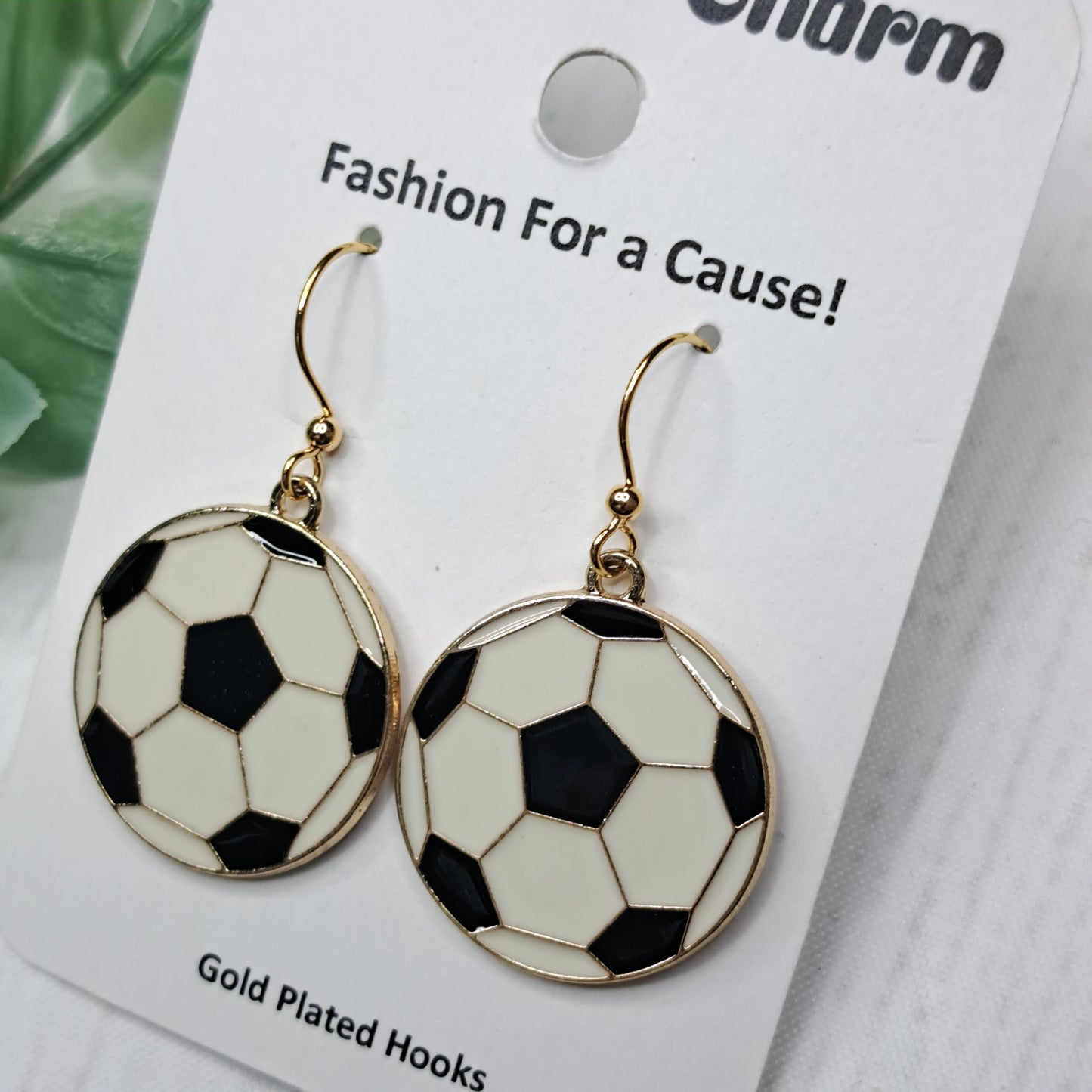 Soccer Ball Enamel Gold Plated Earrings