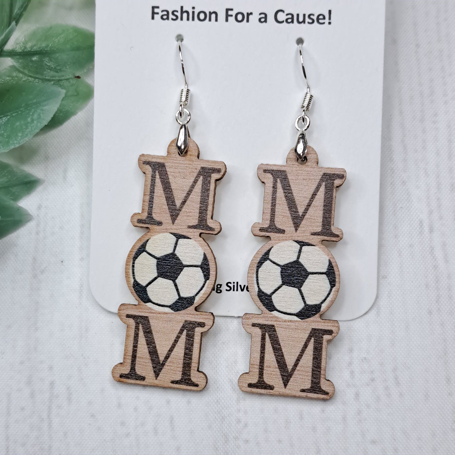 Soccer Ball Mom Wooden Sterling Silver Earrings