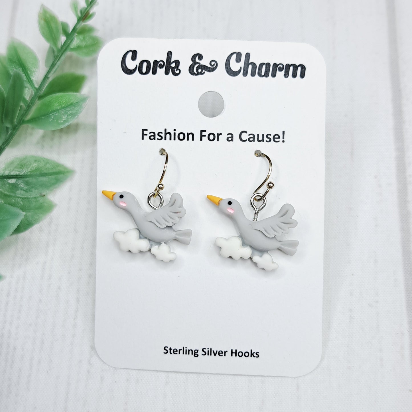 Flying Goose Geese Bird Cloud Sterling Silver Earrings