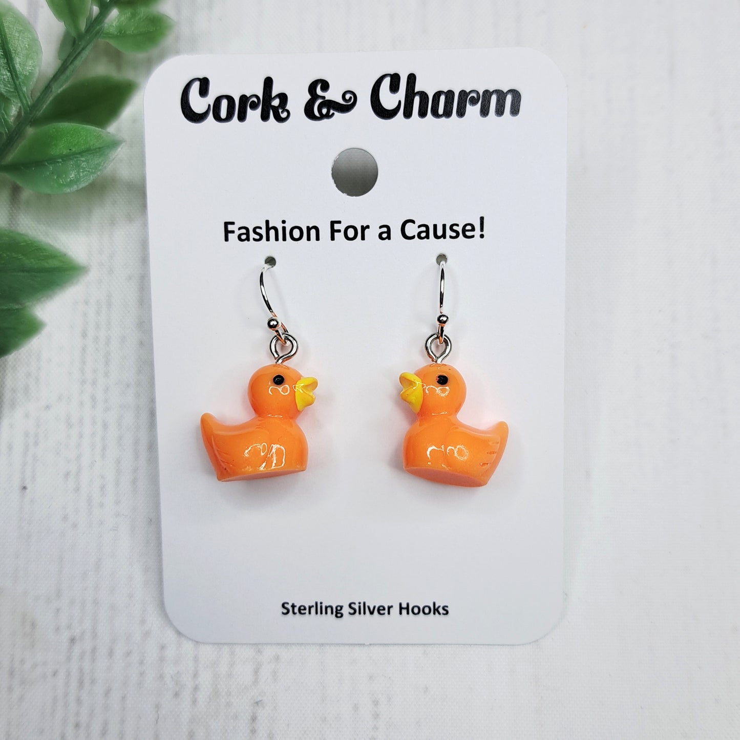 Orange Baby Duck Duckling Red Bow Bird Sterling Silver Earrings