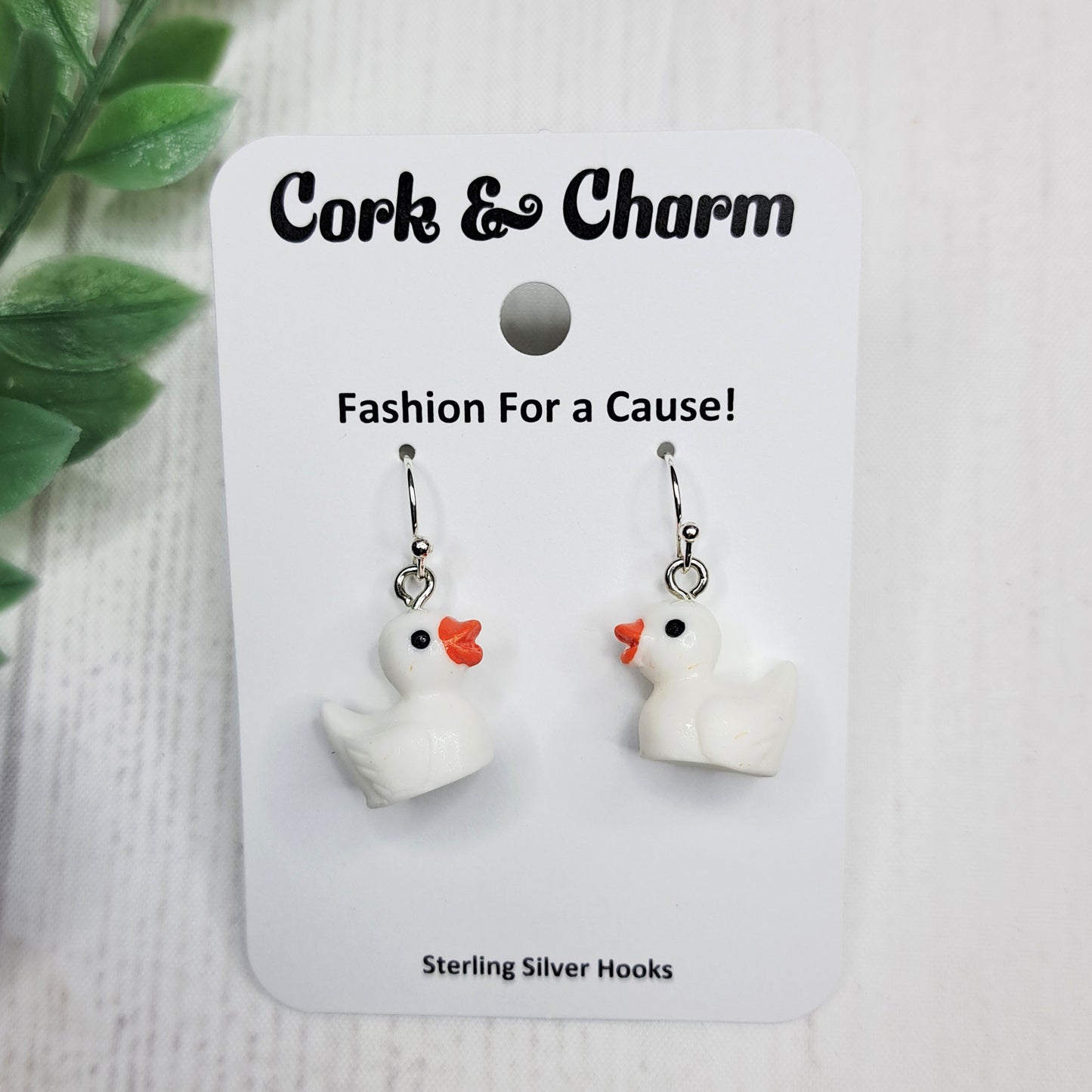 White Baby Duck Duckling Red Bow Bird Sterling Silver Earrings