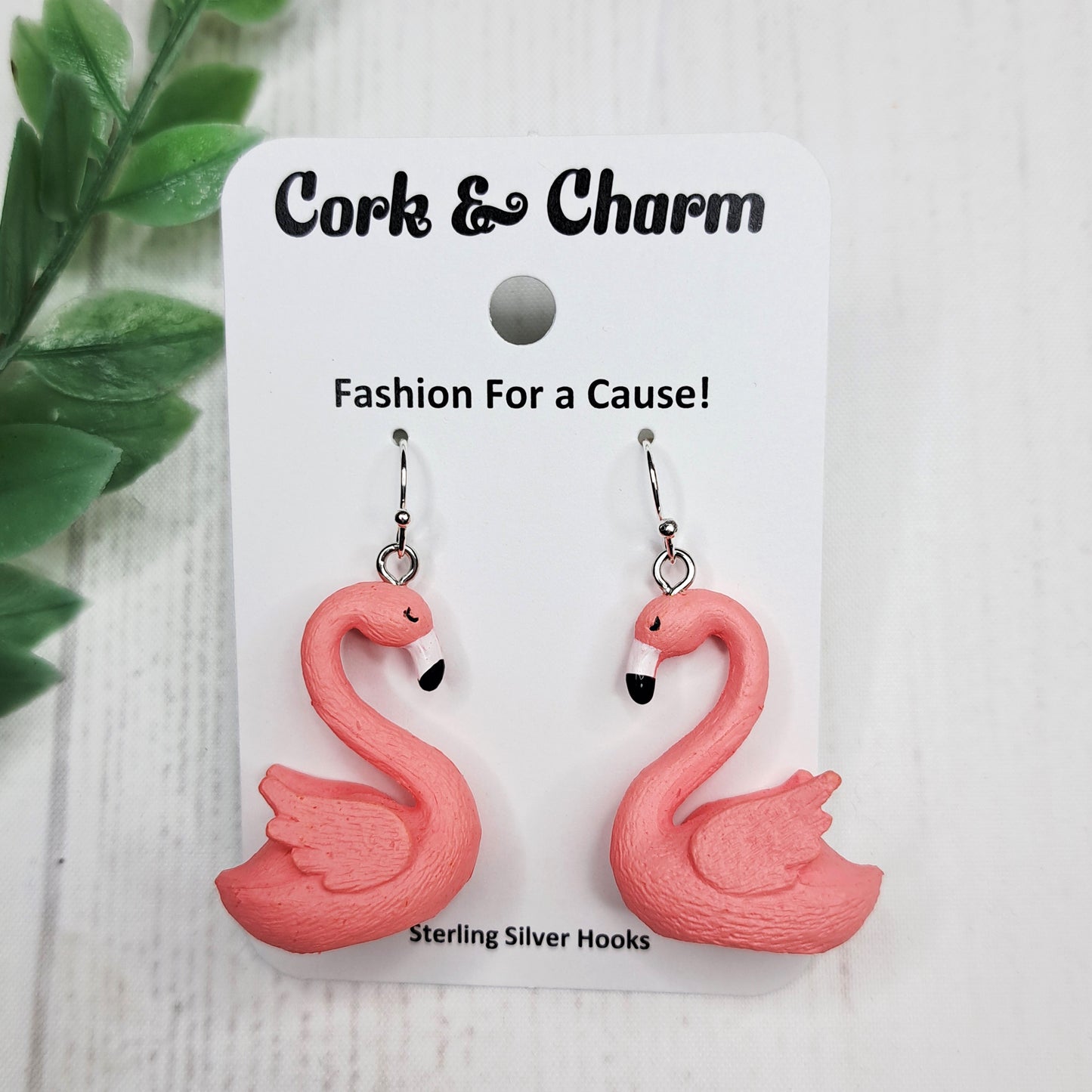 Pink Flamingo Bird Sterling Silver Earrings