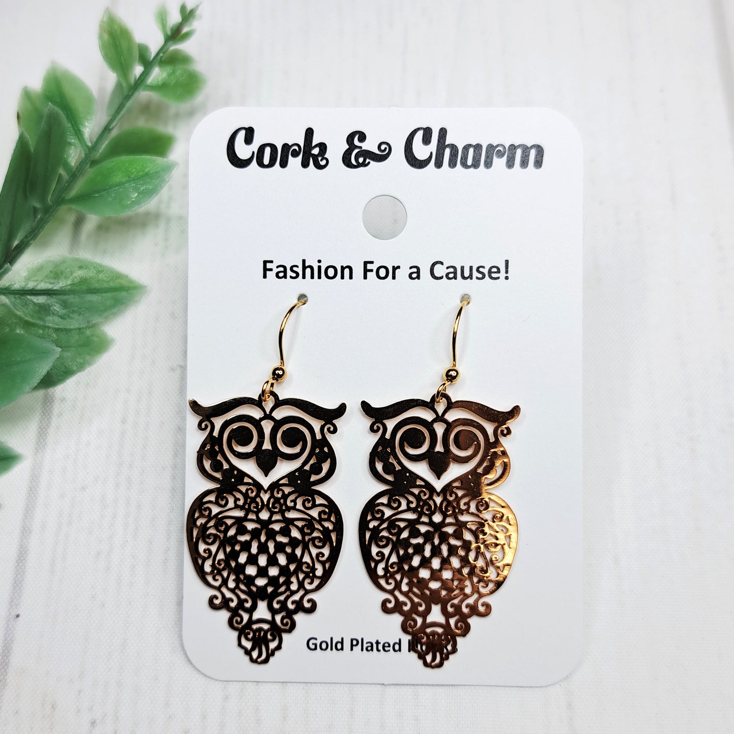 Gold Owl Bird Laser Cut Gold Earrings