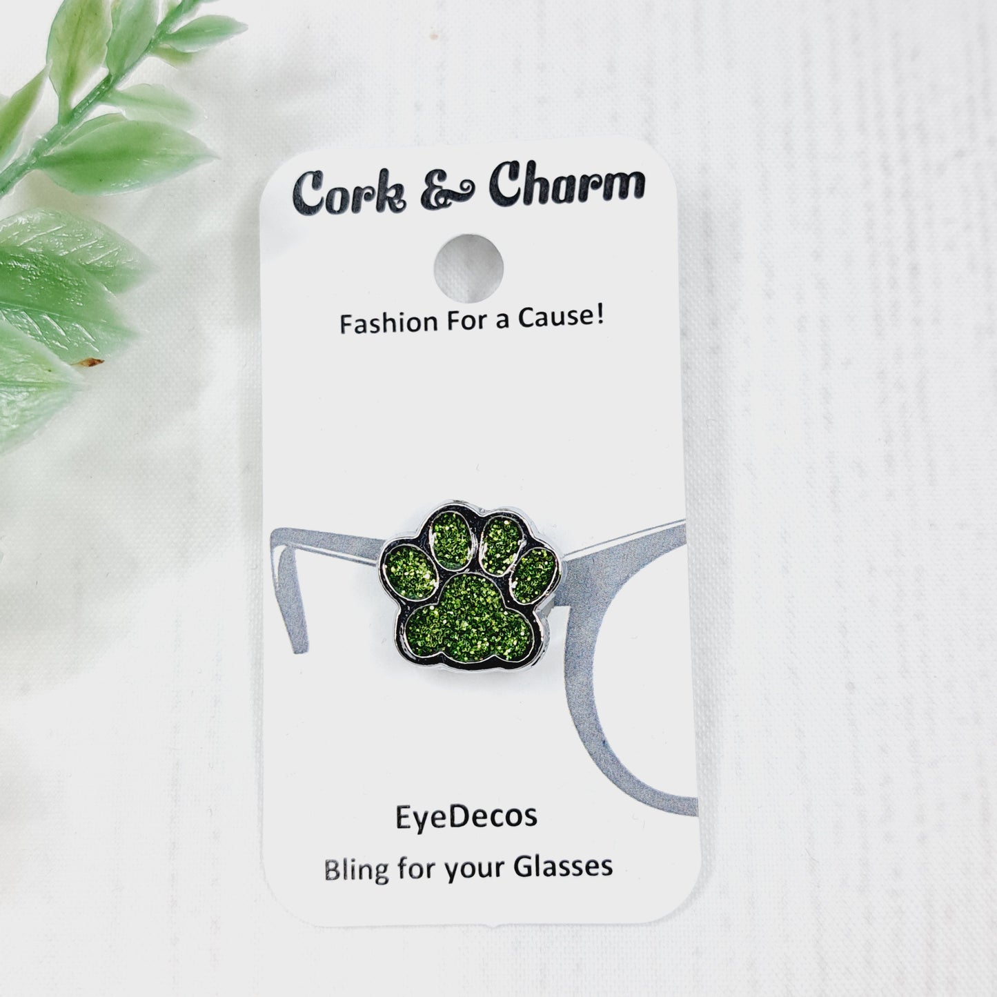 Chartreuse Green Sparkle Pawprint Cat Dog EyeDeco