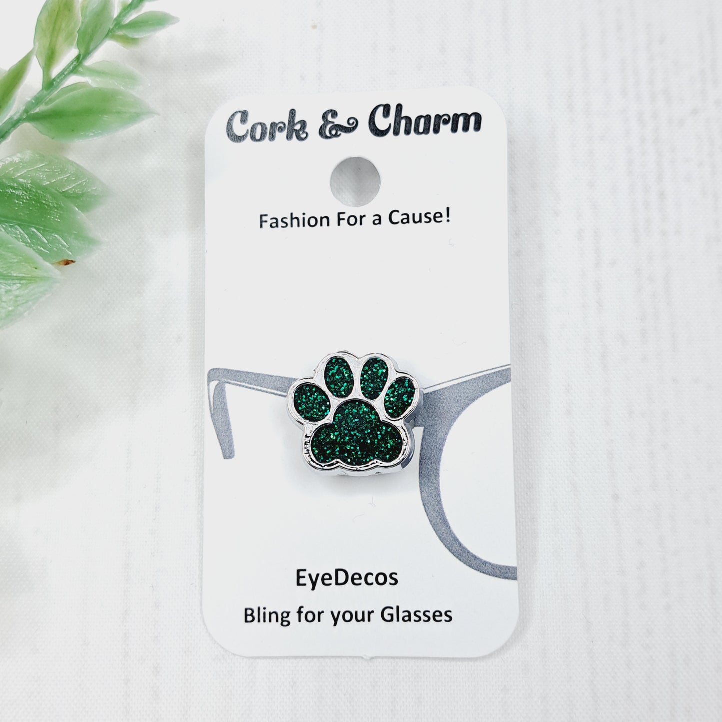 Dark Green Sparkle Pawprint Cat Dog EyeDeco