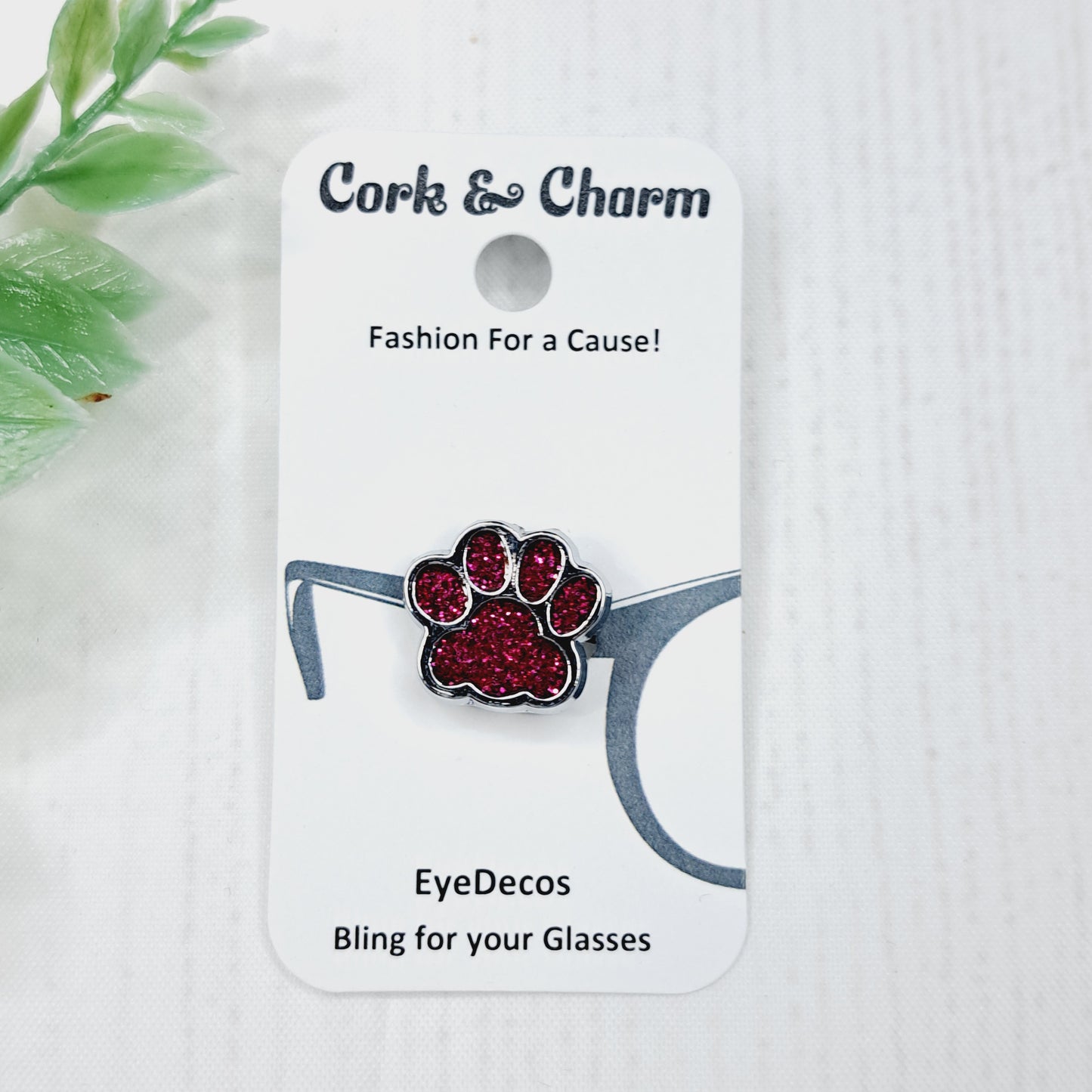 Dark Pink Sparkle Pawprint Cat Dog EyeDeco
