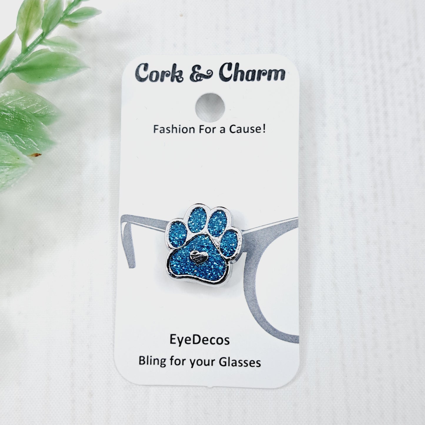 Blue Sparkle Pawprint with Heart Cat Dog EyeDeco