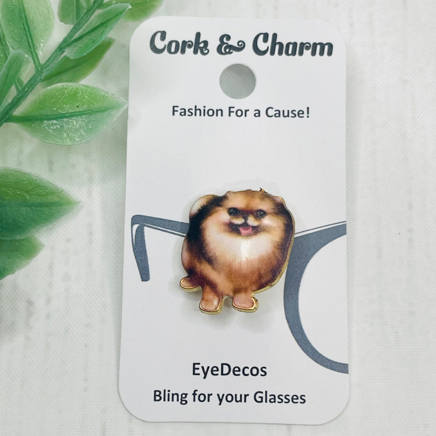 Black, Orange and Cream Pomeranian Dog Gold Plated Enamel EyeDeco