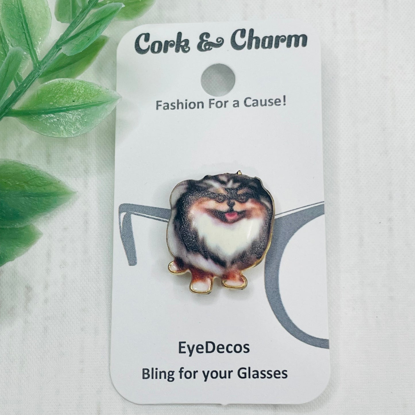 Black and White Pomeranian Dog Gold Plated Enamel EyeDeco