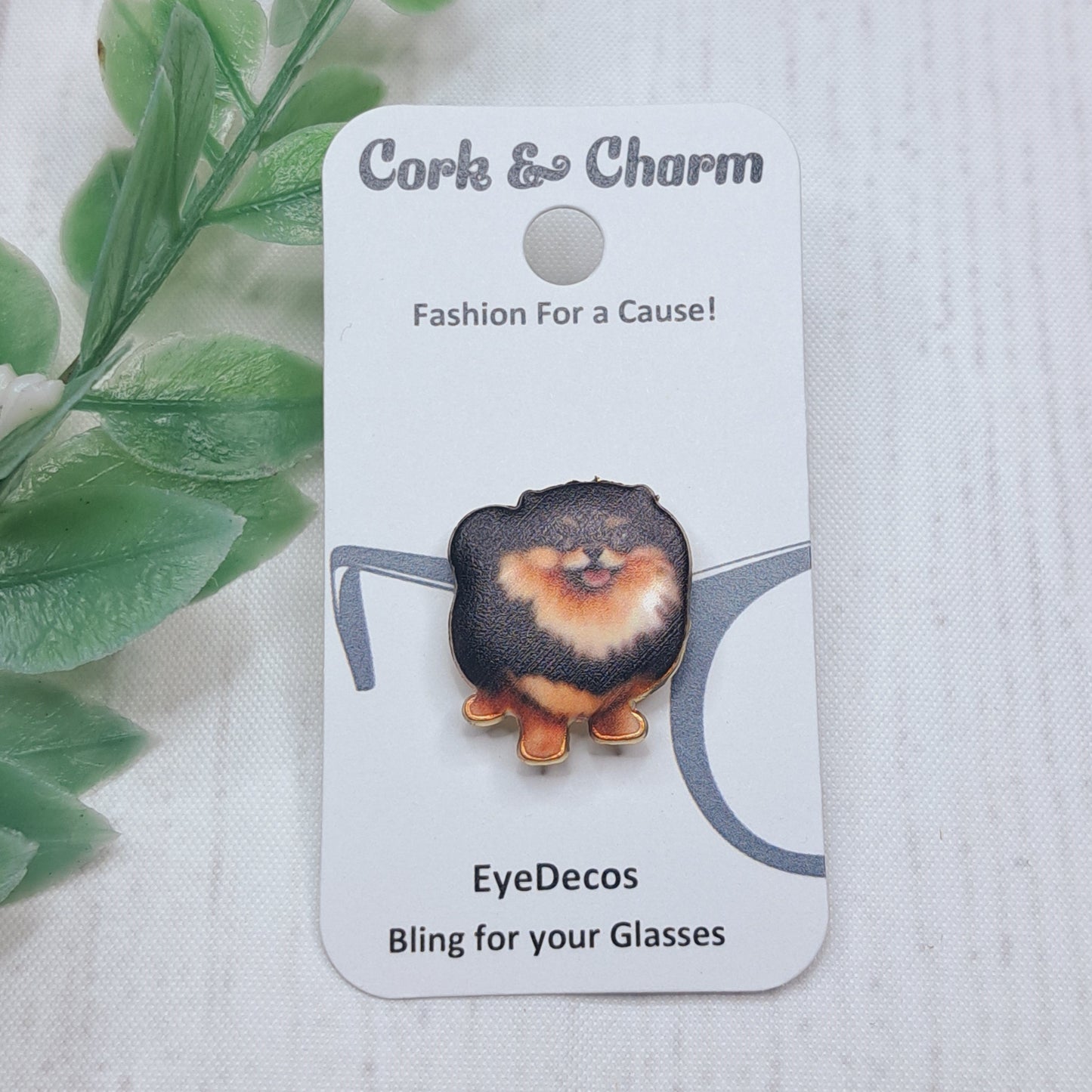 Black and Orange Pomeranian Dog Gold Plated Enamel EyeDeco