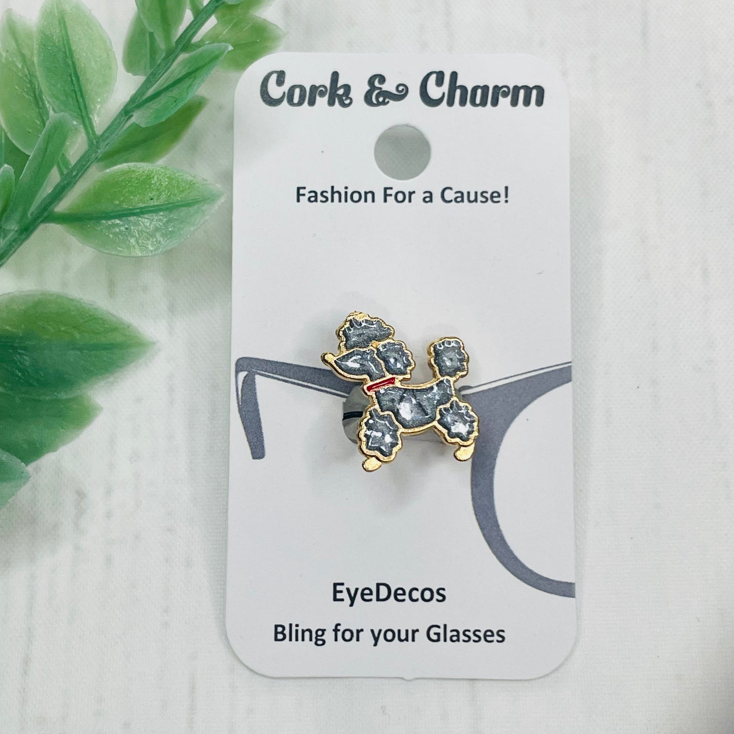 Gray Poodle Dog Gold Plated Enamel EyeDeco