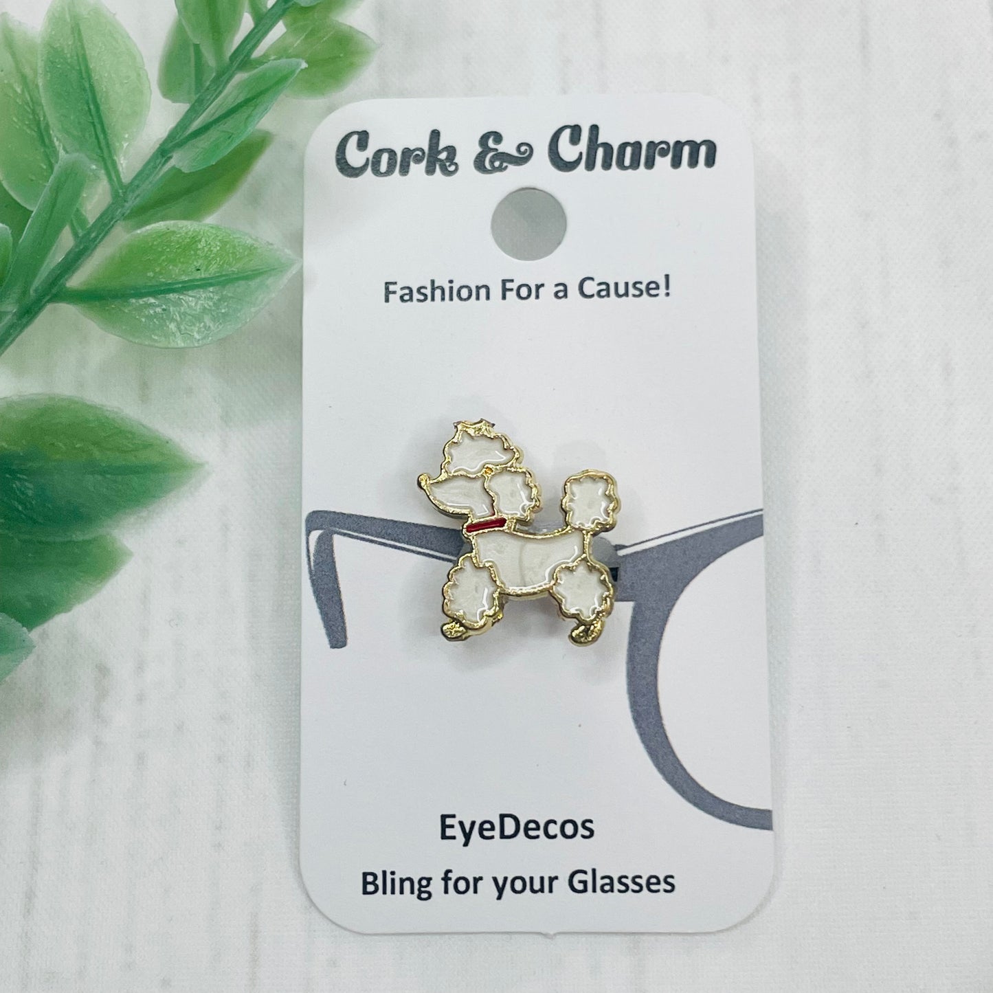 White Poodle Dog Gold Plated Enamel EyeDeco