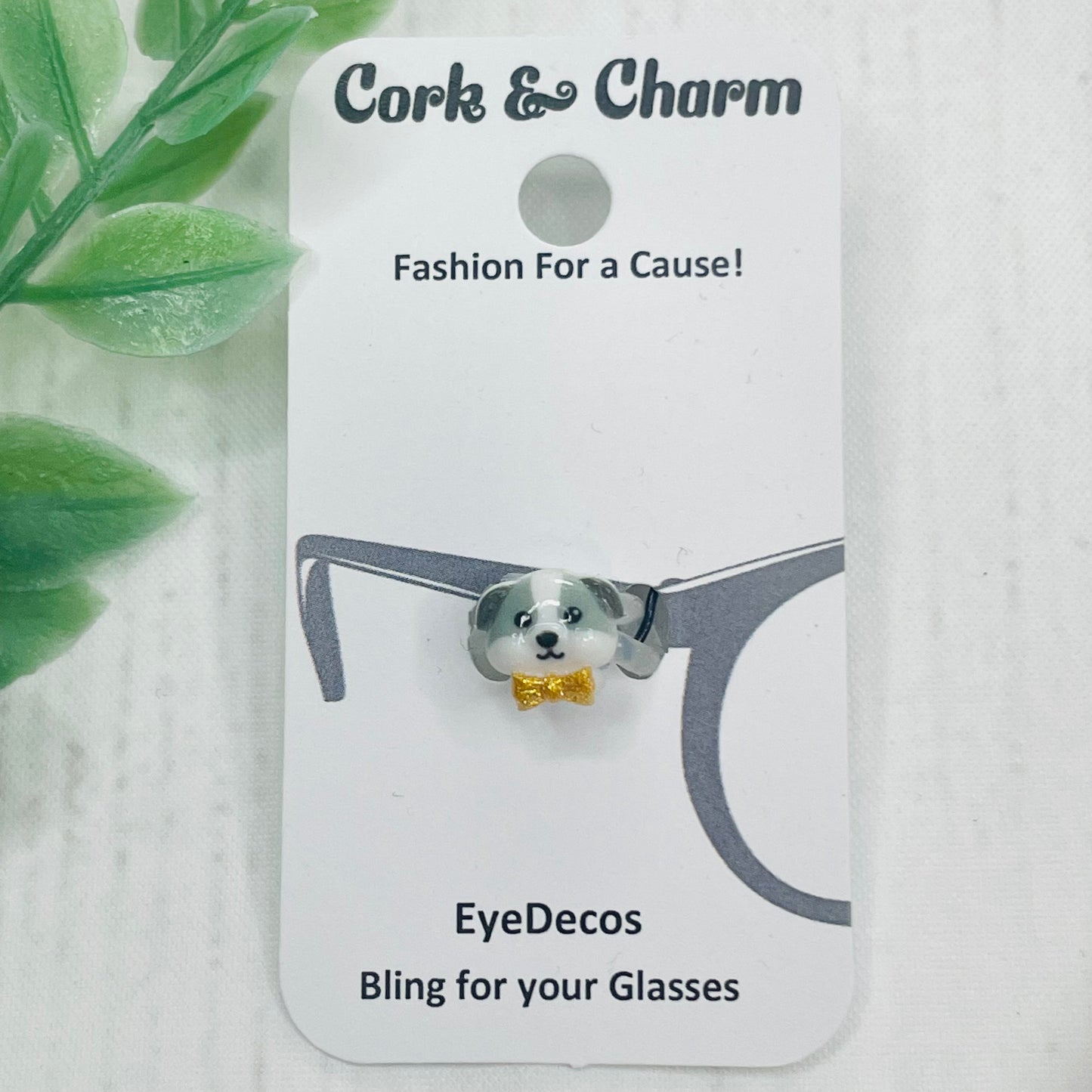 Gray and White with Gold Bow Resin Dog EyeDeco