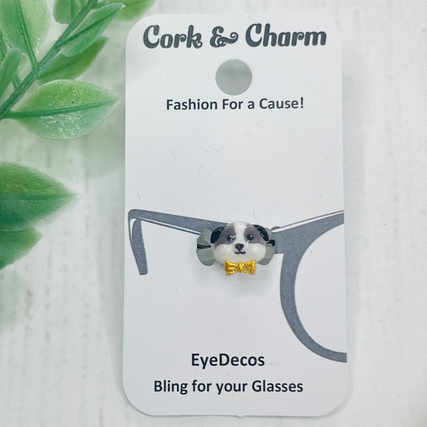 Black and White with Gold Bow Resin Dog EyeDeco