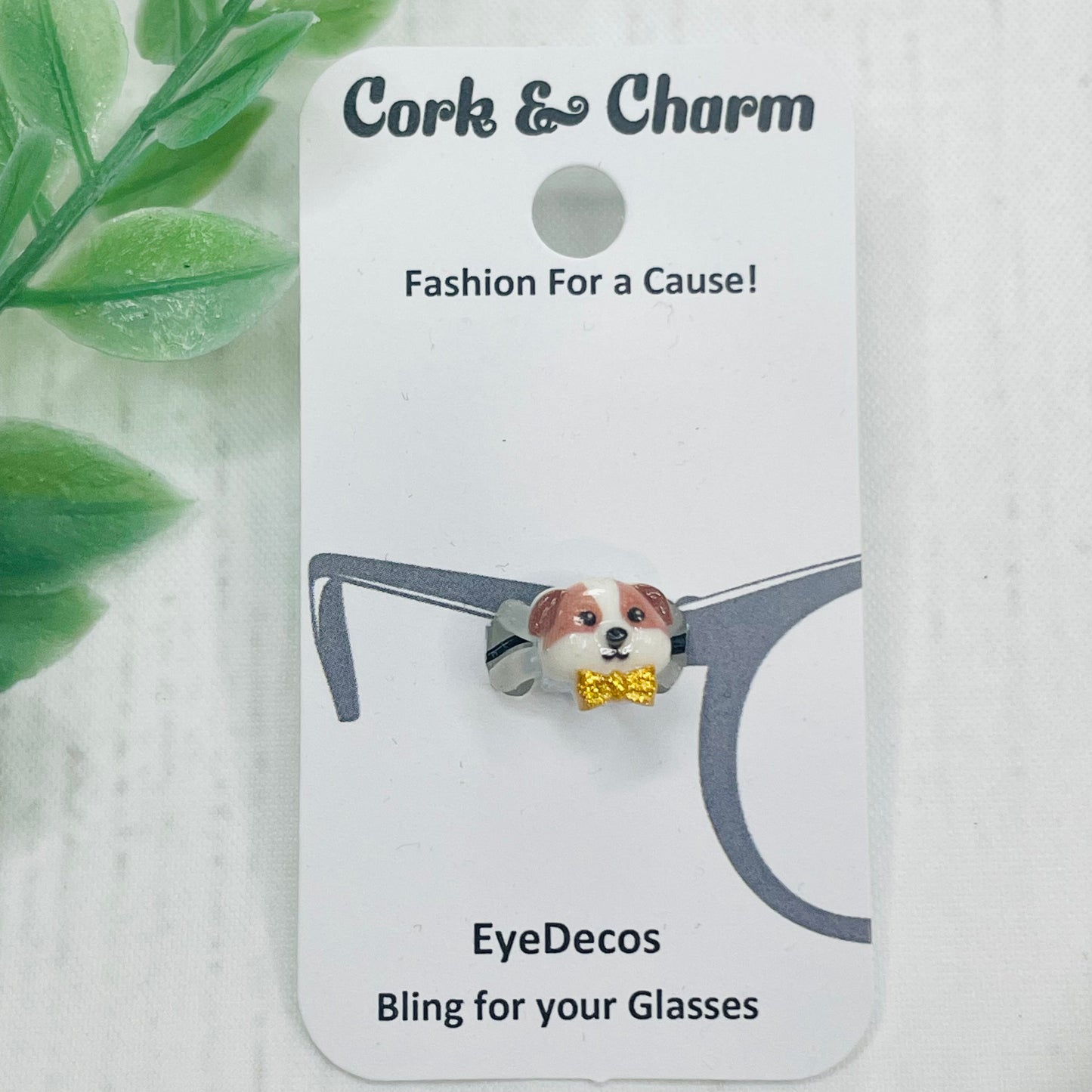 Brown and White with Gold Bow Resin Dog EyeDeco