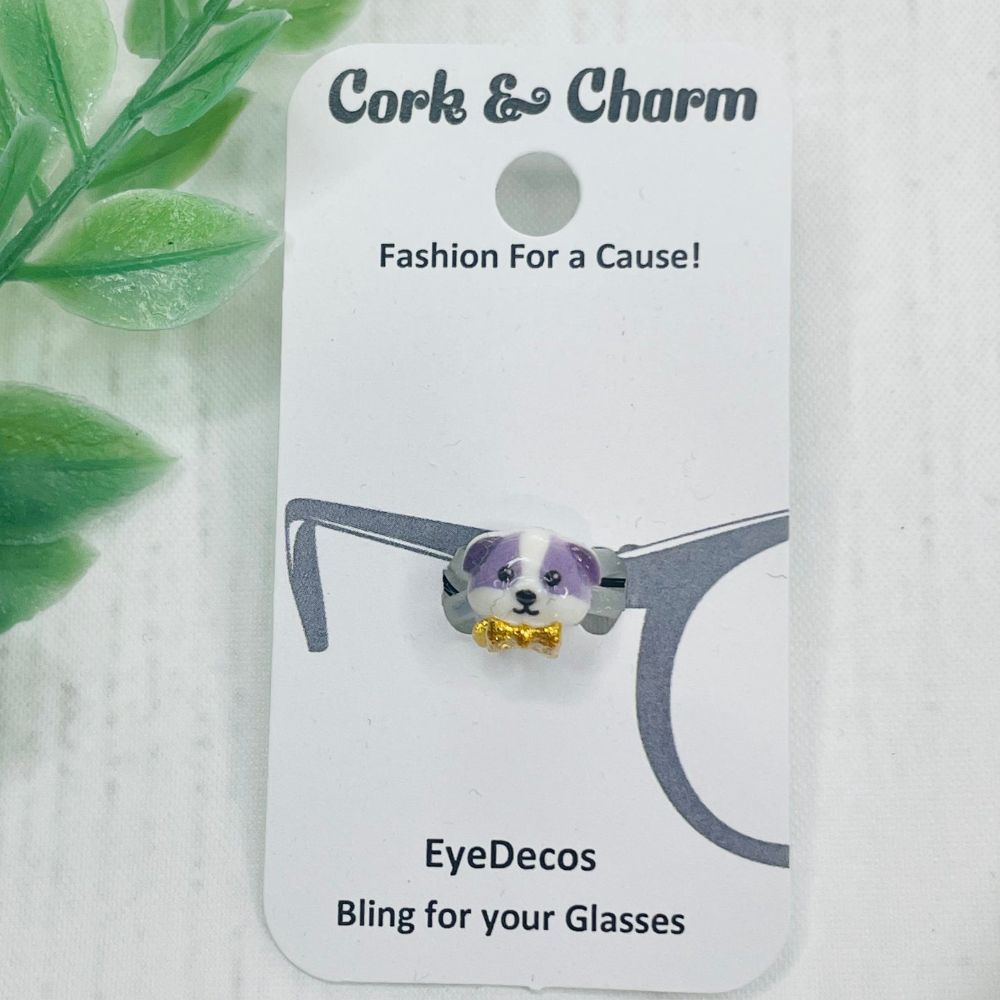 Purple and White with Gold Bow Resin Dog EyeDeco