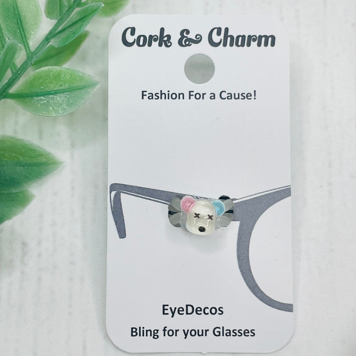 White Dog with Pink and Blue Ears Resin EyeDeco