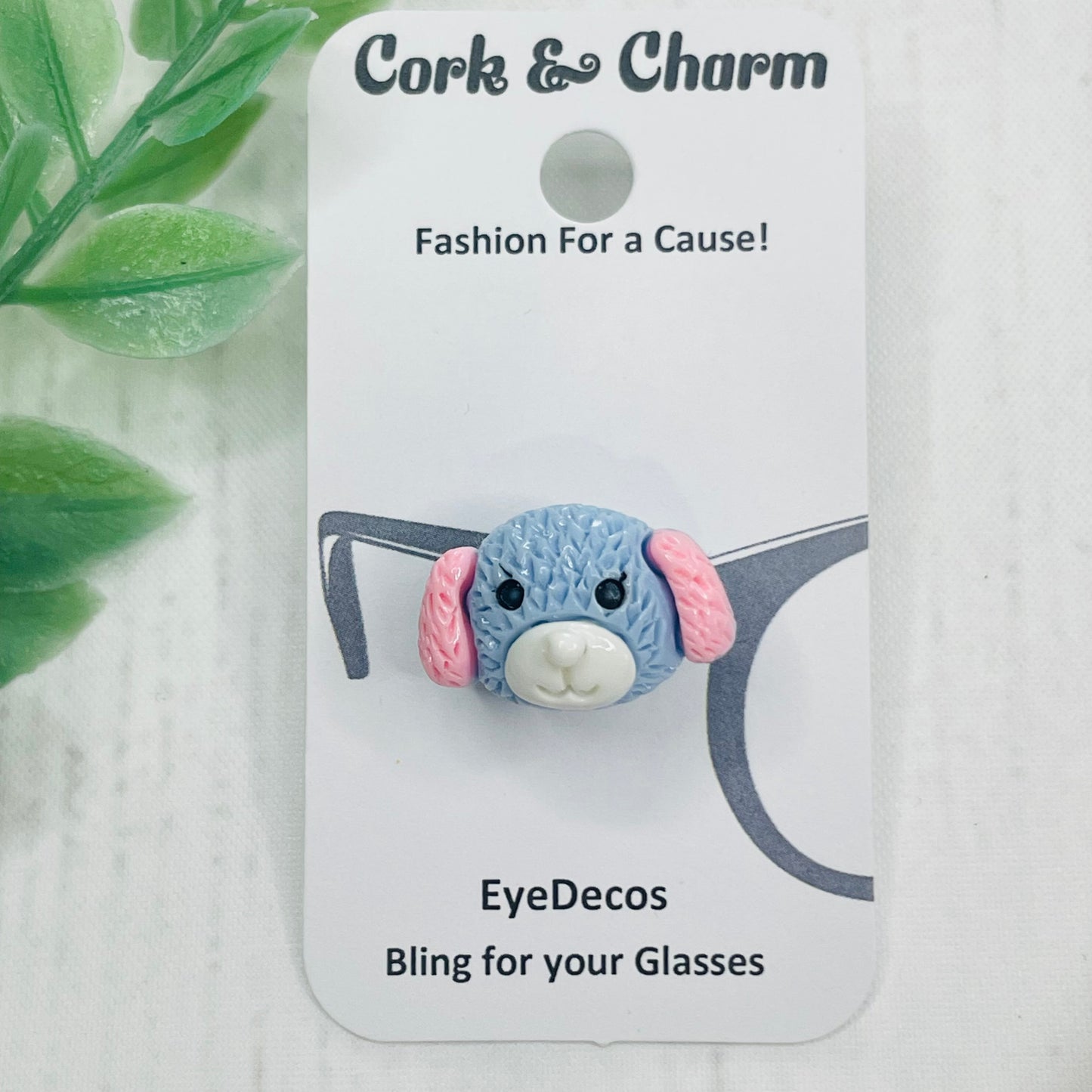 Blue Dog with Pink Ears Resin EyeDeco