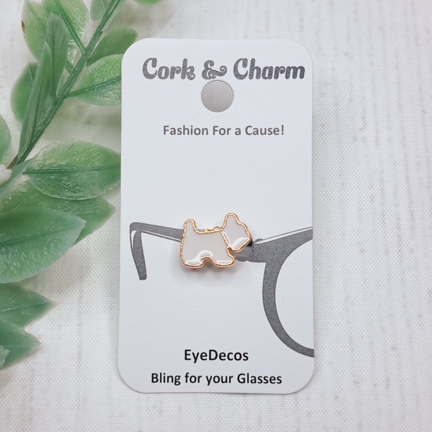 White Scottish Terrier Dog Gold Plated Enamel EyeDeco