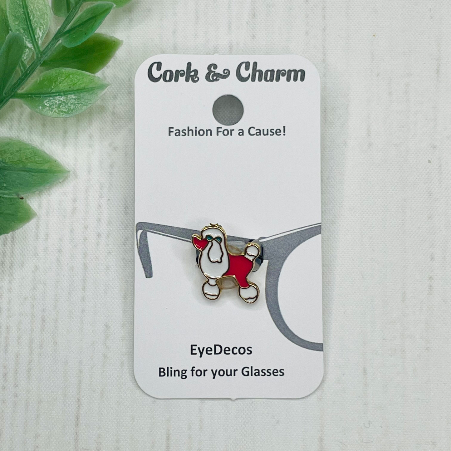 Red White Poodle Dog Plated Enamel EyeDeco