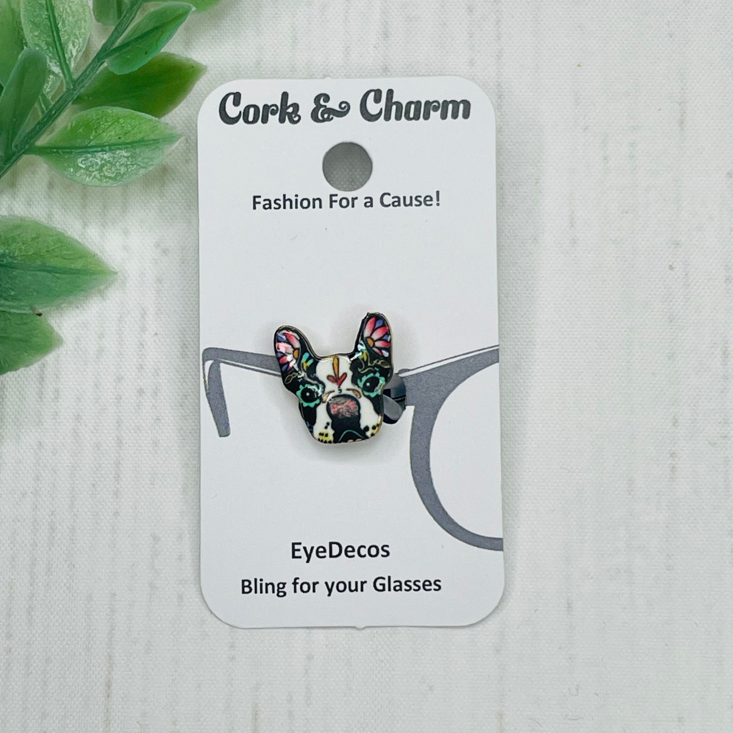 Floral French Bull Dog Gold Plated Enamel EyeDeco