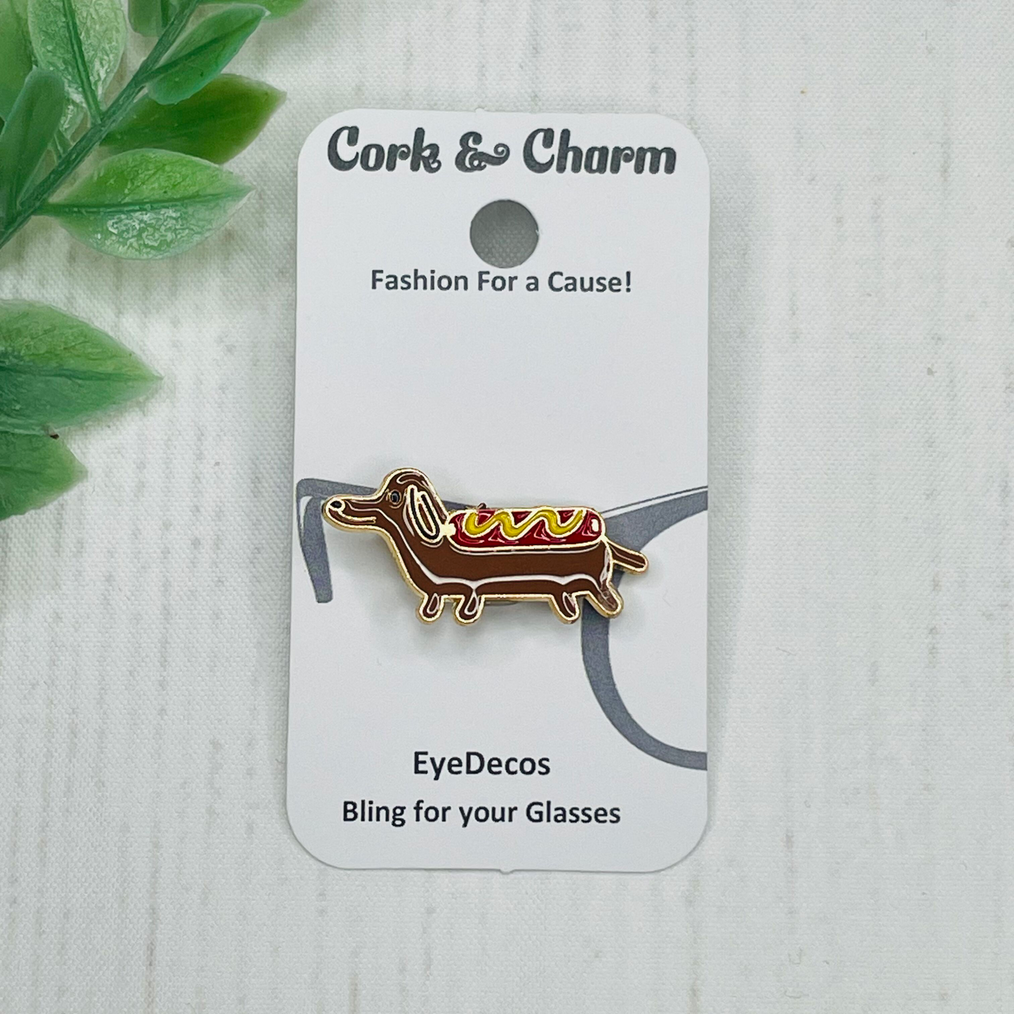 Hot Dog Dachshund Dog Gold Plated Enamel EyeDeco