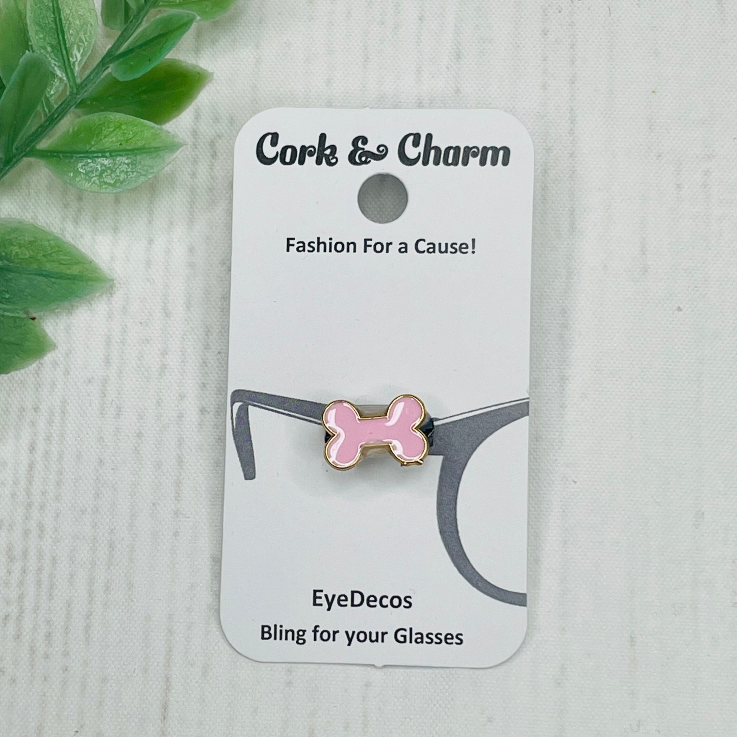 Pink Dog Bone Gold Plated Enamel EyeDeco