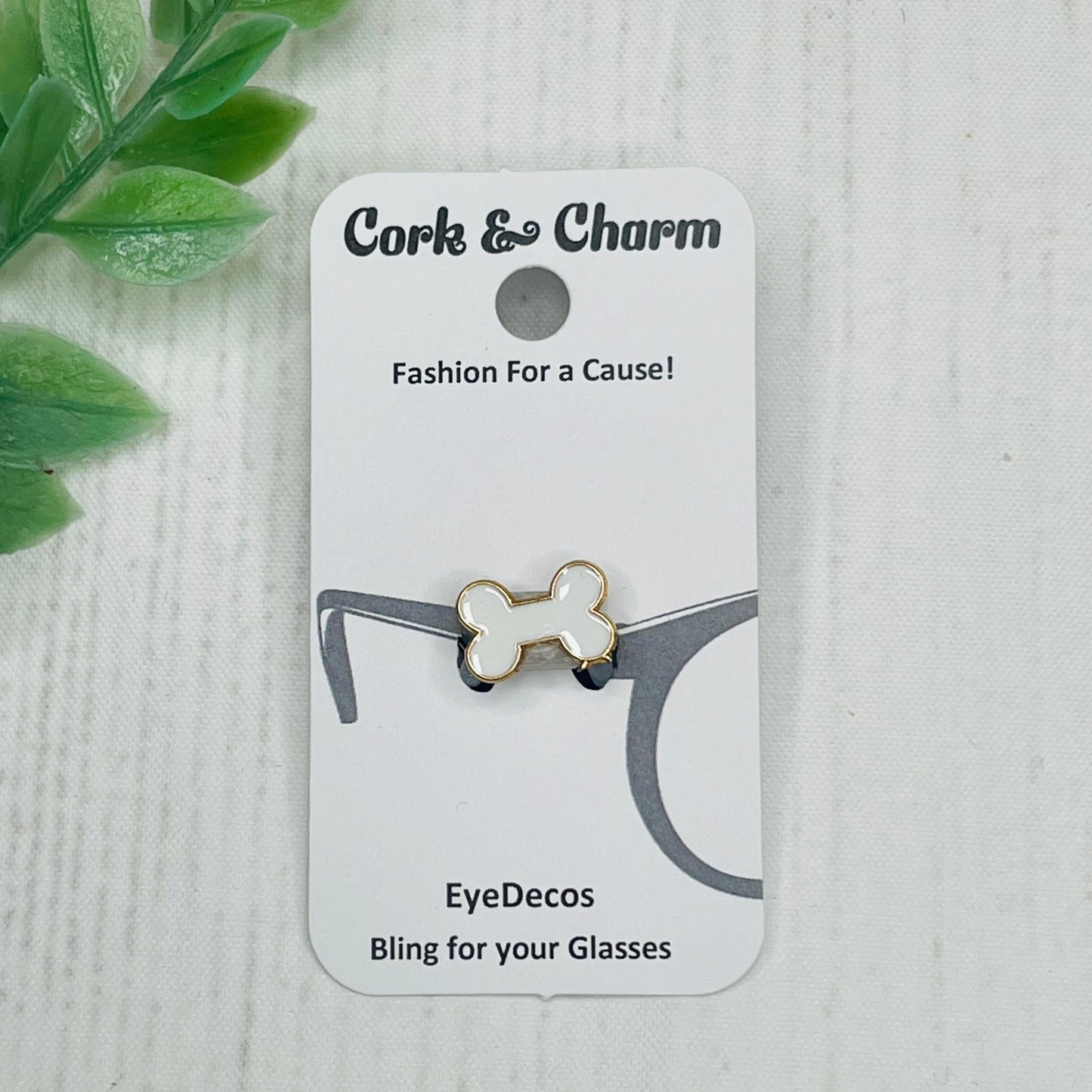 White Dog Bone Gold Plated Enamel EyeDeco