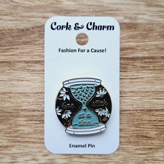 Knitting One Stitch at a Time Hourglass Enamel Pin